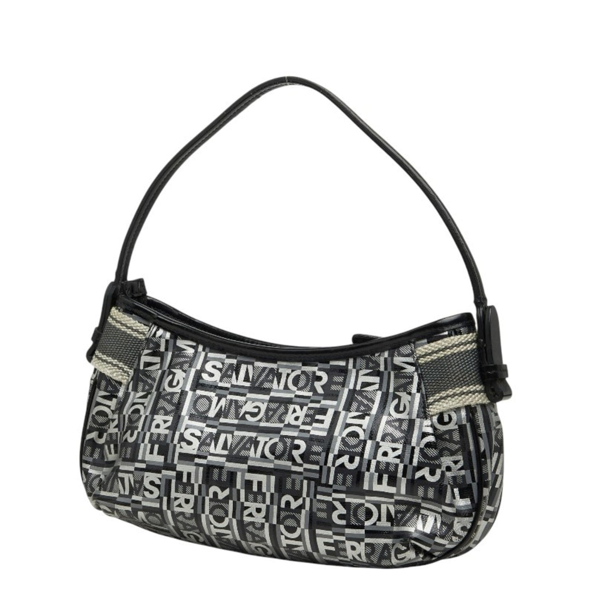 Salvatore Ferragamo Black Gray Silver Pvc Leather Handbag (Pre-Owned)