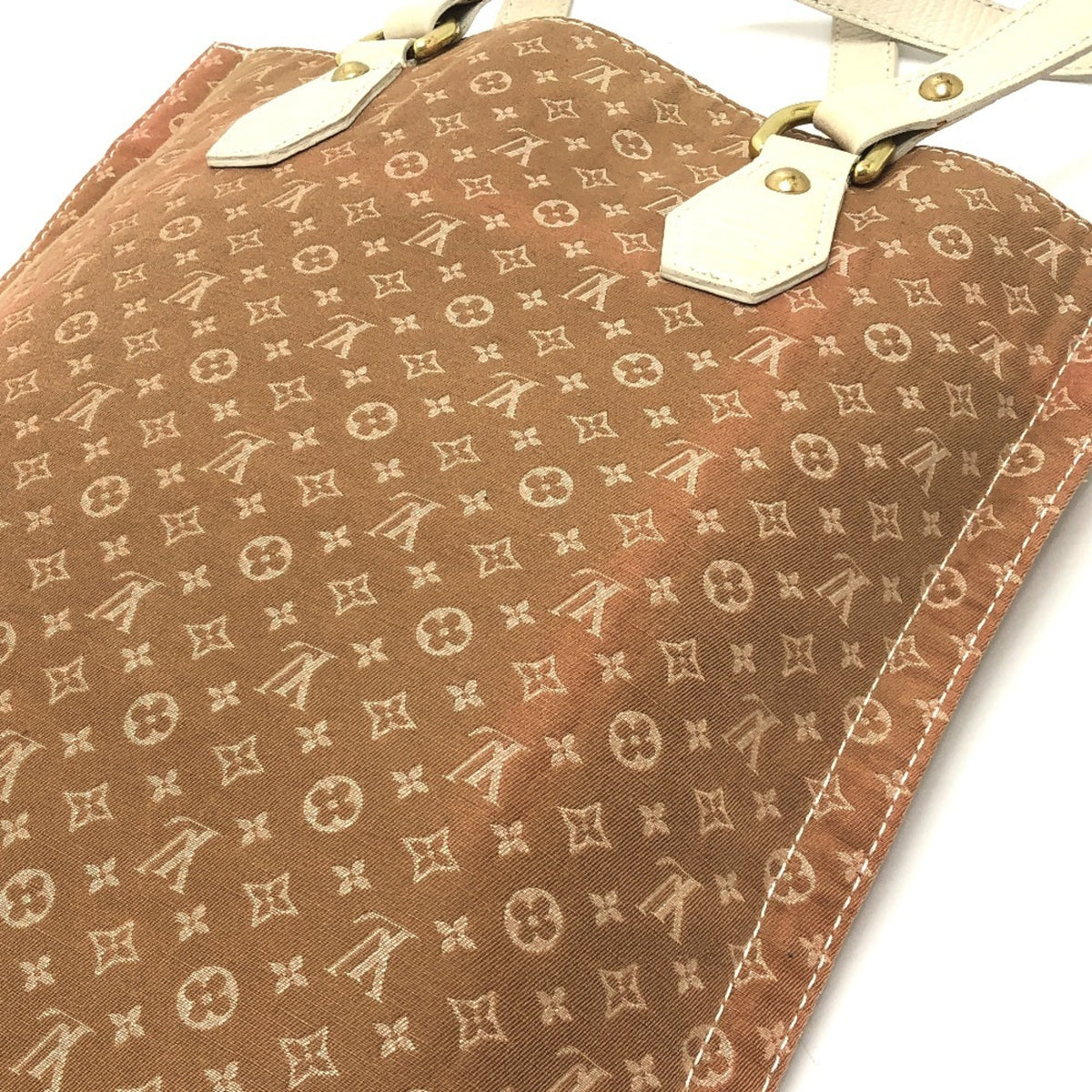 Louis Vuitton Beige Canvas Leather Shoulder Bag Tote Bag (Pre-Owned)