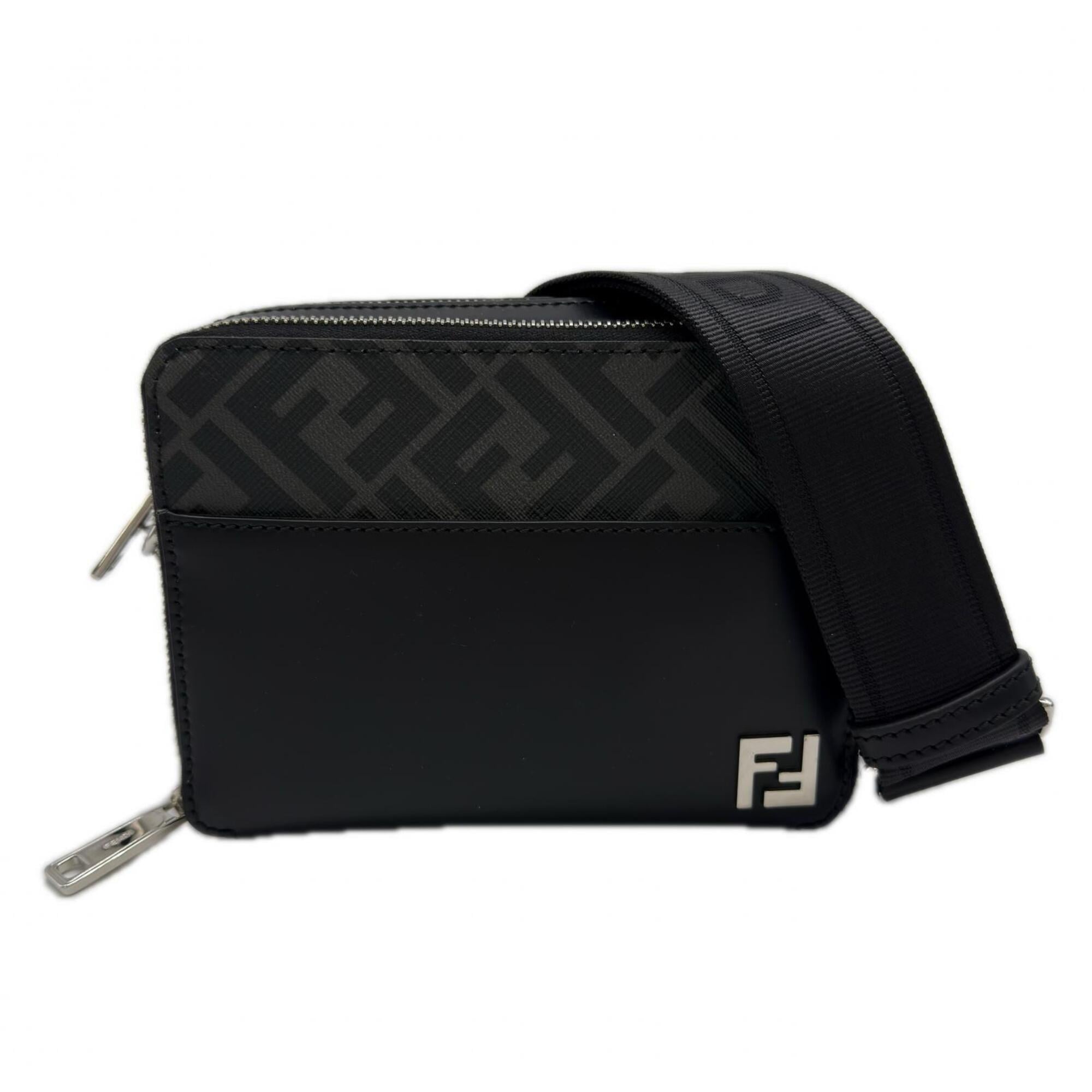 Fendi Black Gray Canvas Leather Pouch Shoulder Bag (Pre-Owned)
