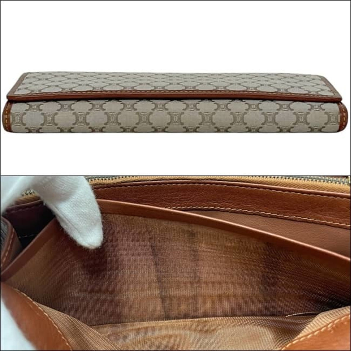Celine Beige Brown Nylon Leather Long Wallet (Bi-Fold) (Pre-Owned)