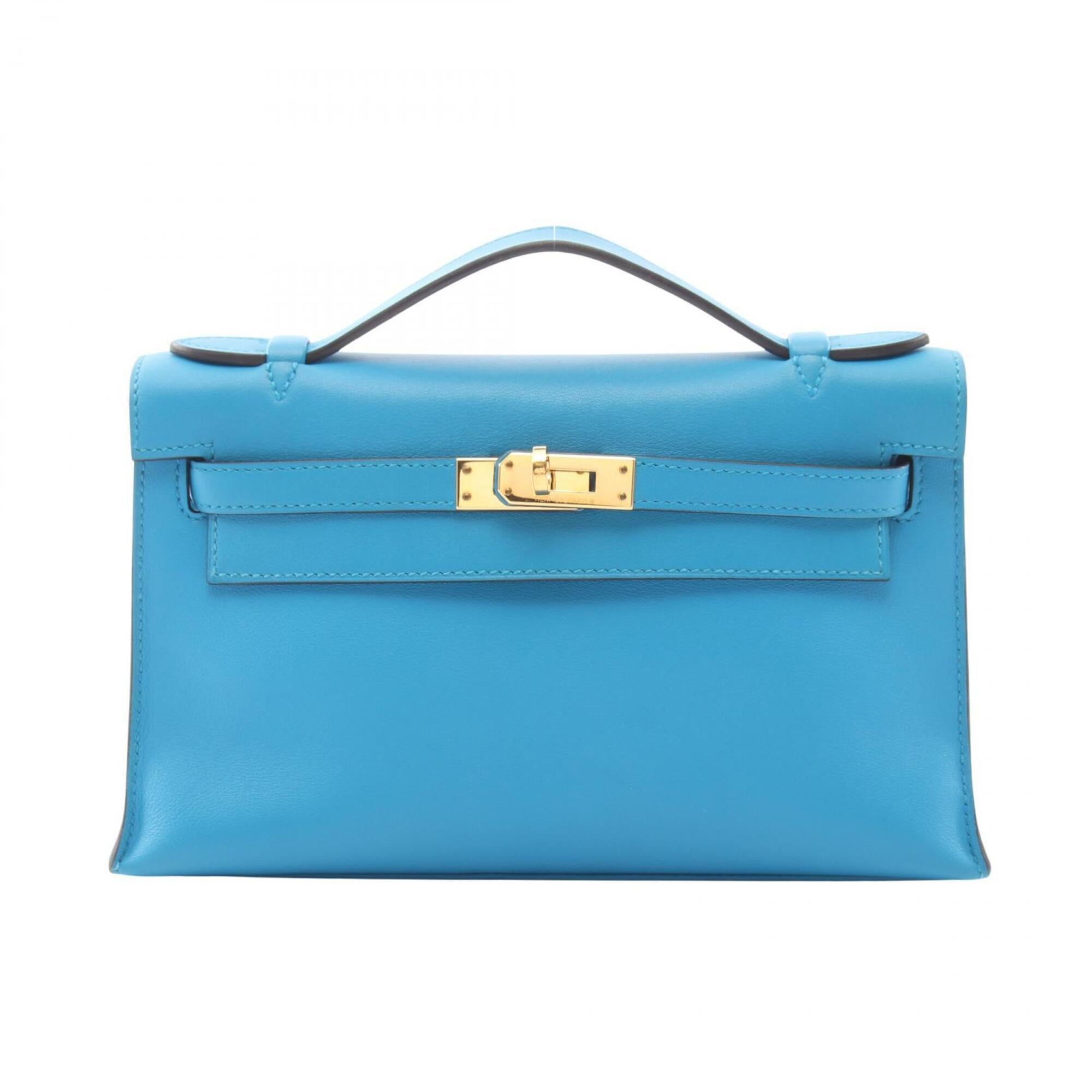 Hermes Blue Swift Leather Handbag Pochette (Pre-Owned)