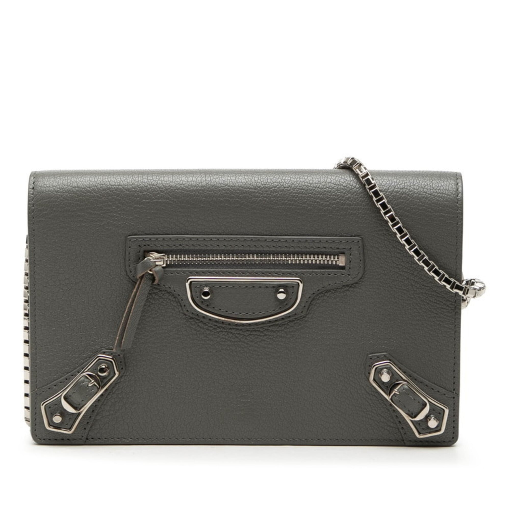 Balenciaga Gray Metallic Leather Chain/Shoulder Wallet (Pre-Owned)