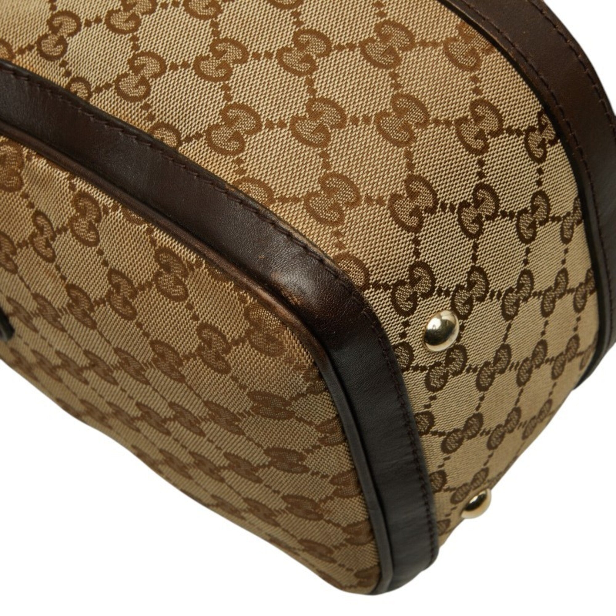 Gucci Beige Brown Canvas Leather Handbag Shoulder Bag (Pre-Owned)