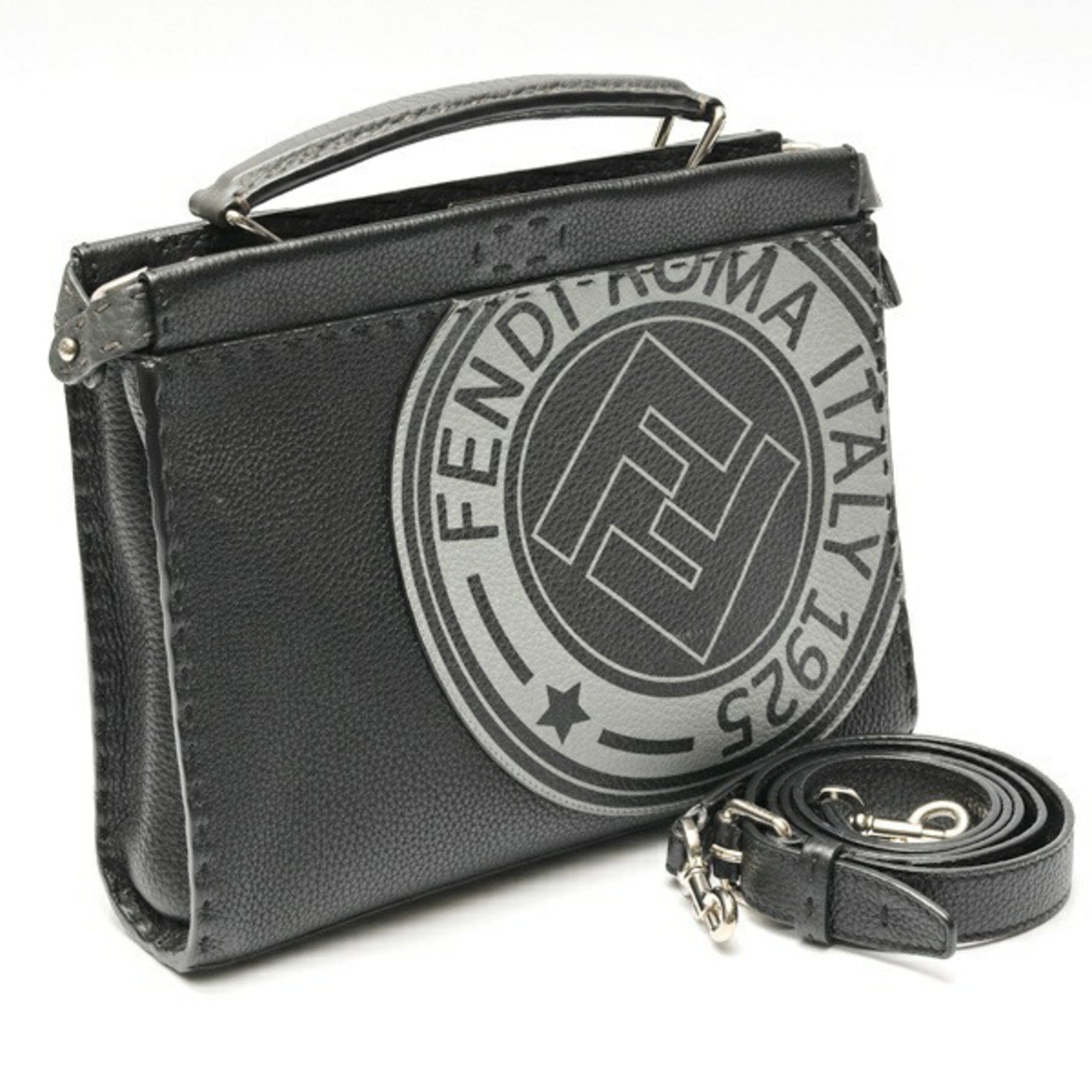 Fendi Black Gray Leather Shoulder Bag (Pre-Owned)