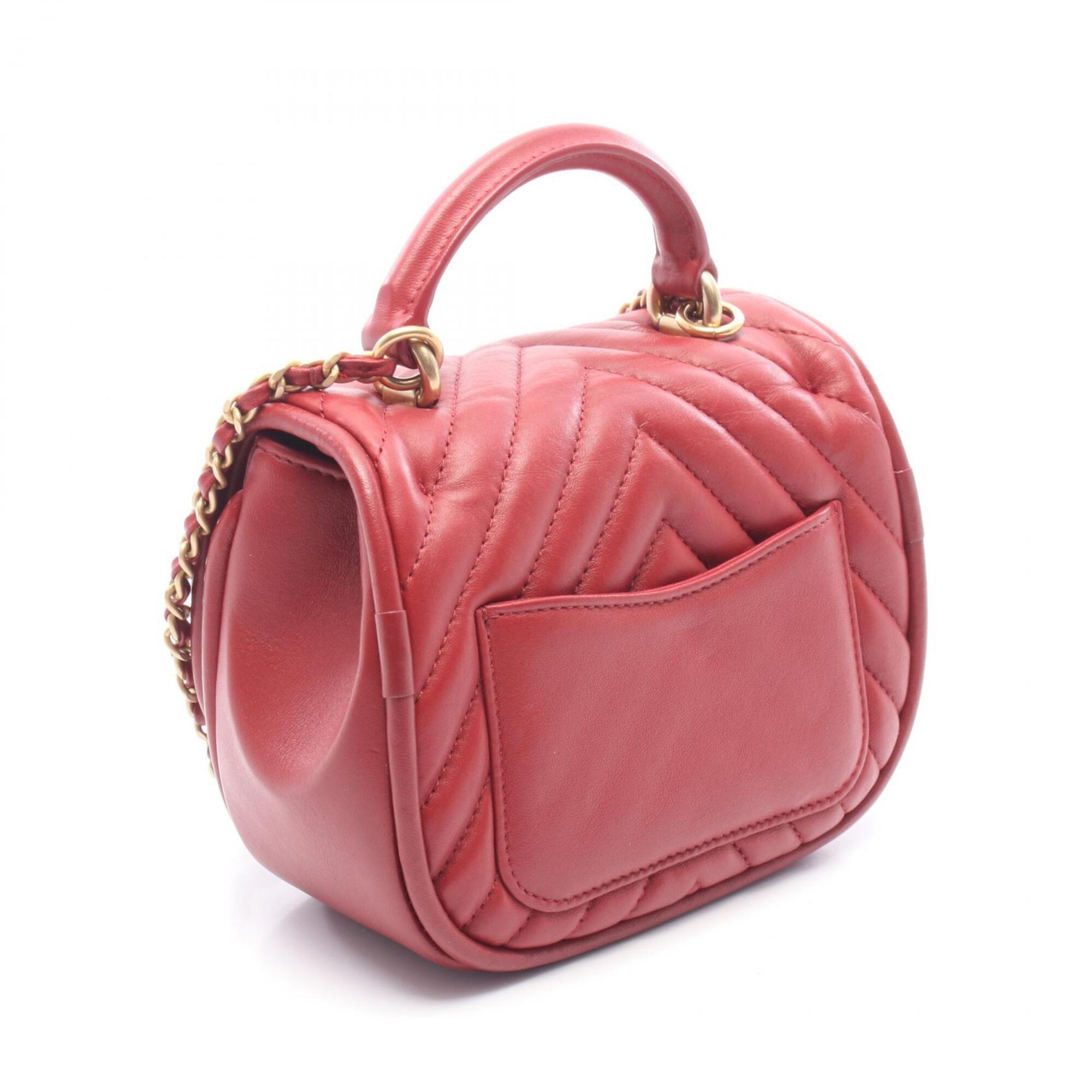 Chanel Red Color Leather Handbag Shoulder Bag (Pre-Owned)