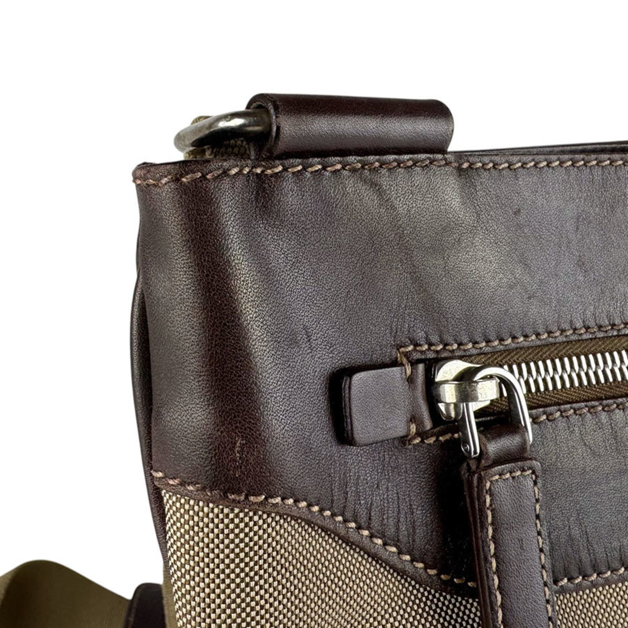 Prada Brown Canvas Leather Shoulder Bag (Pre-Owned)