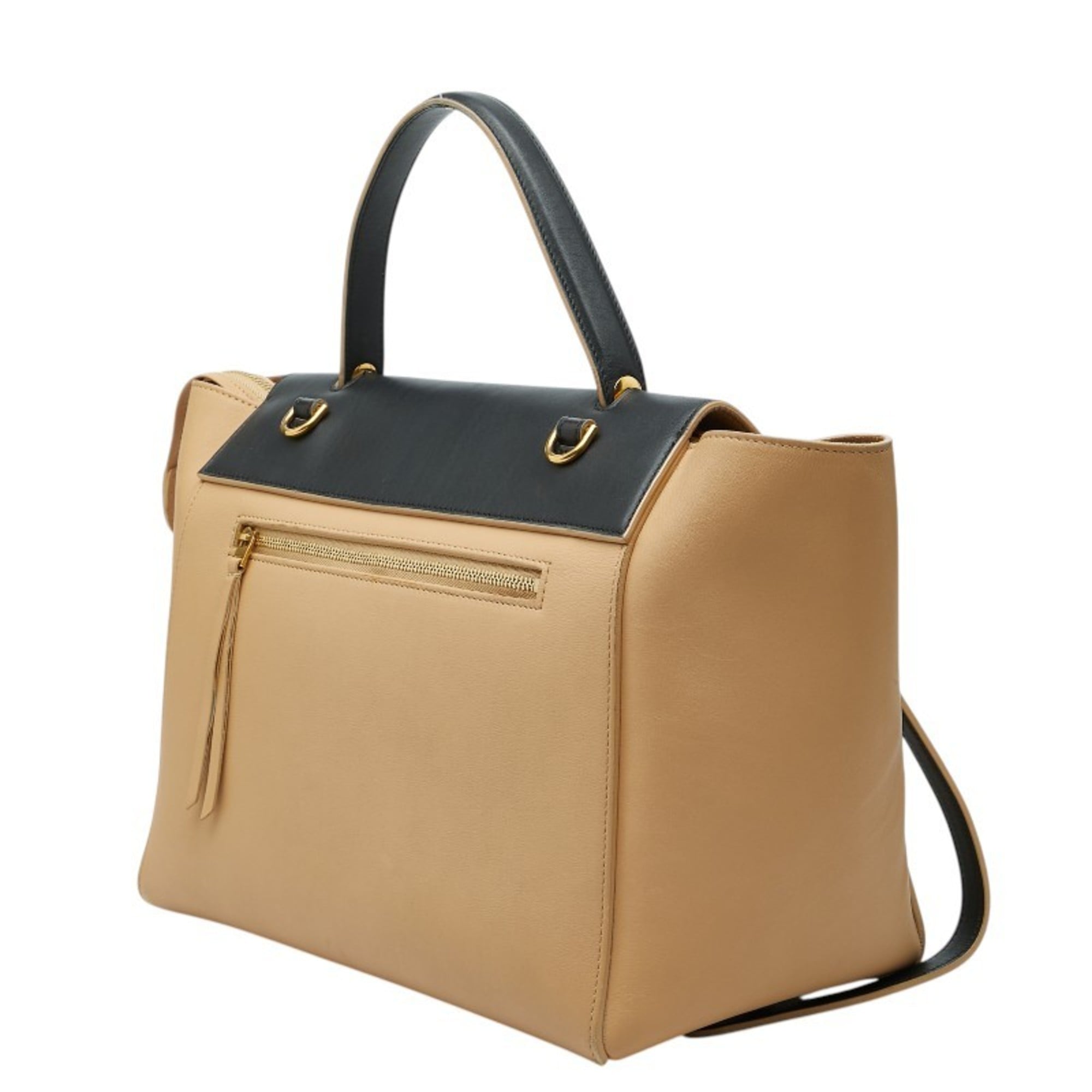 Celine Beige Black Leather Handbag Shoulder Bag (Pre-Owned)
