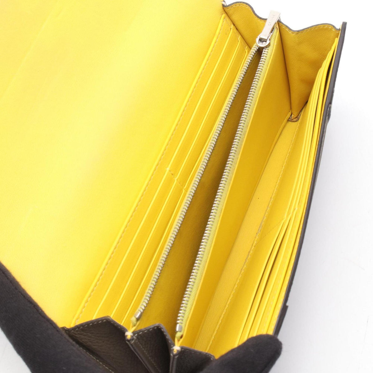 Celine Gray Yellow Leather Long Wallet (Bi-Fold) (Pre-Owned)