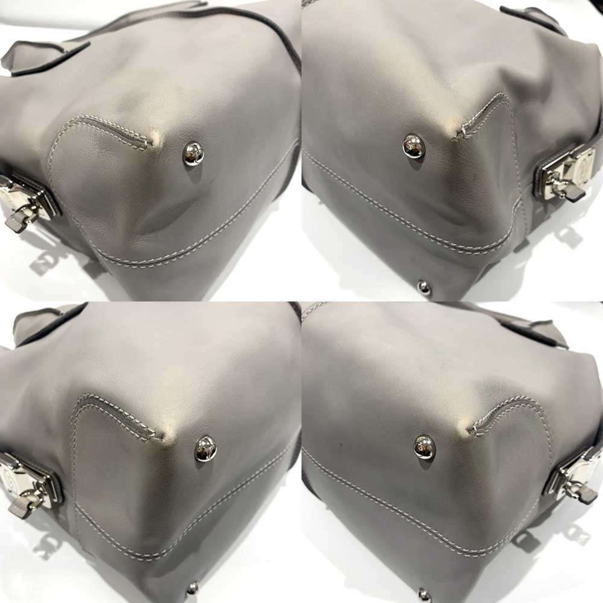 Tod's Gray Leather Handbag Shoulder Bag (Pre-Owned)