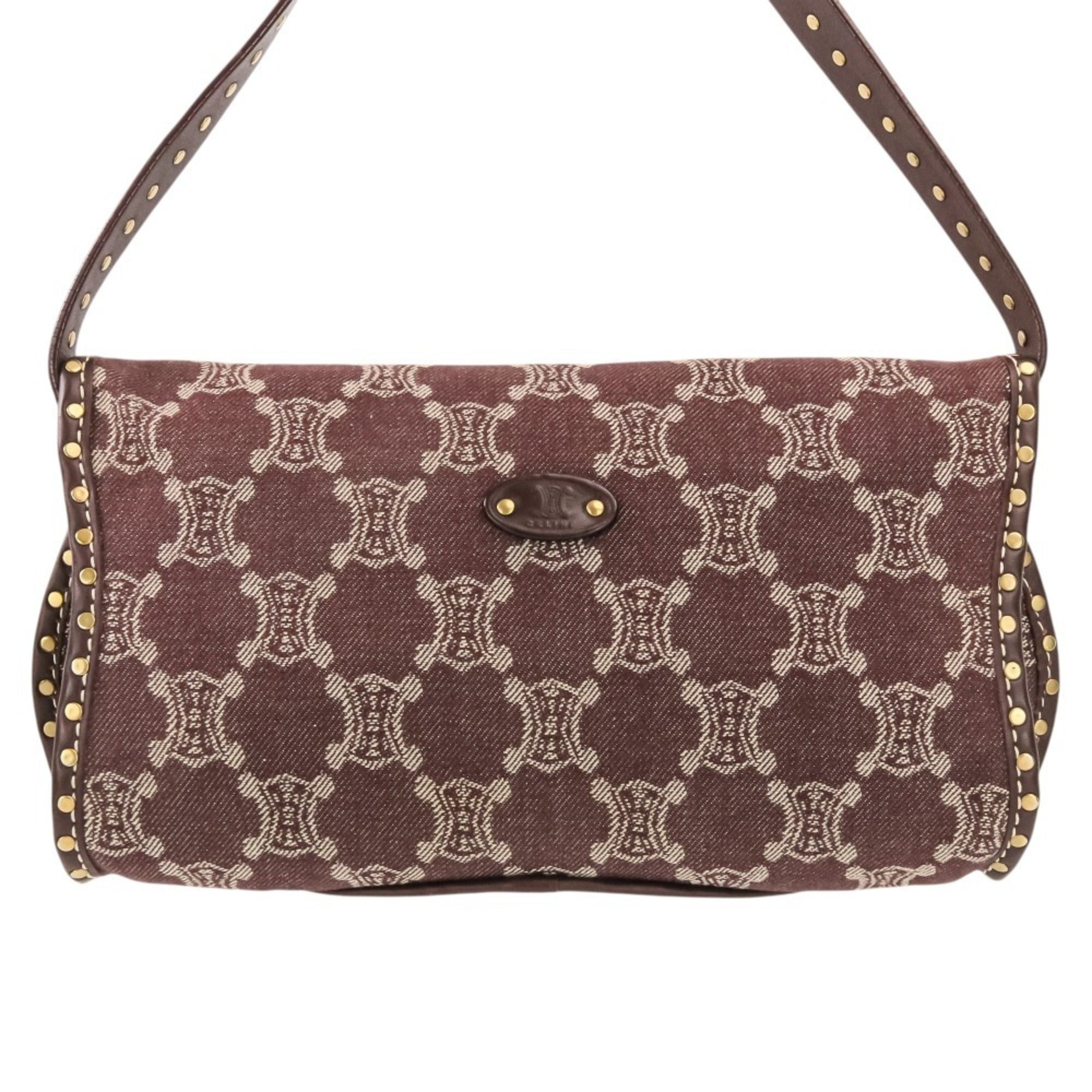 Celine Bordeaux Brown Canvas Leather Handbag Shoulder Bag (Pre-Owned)