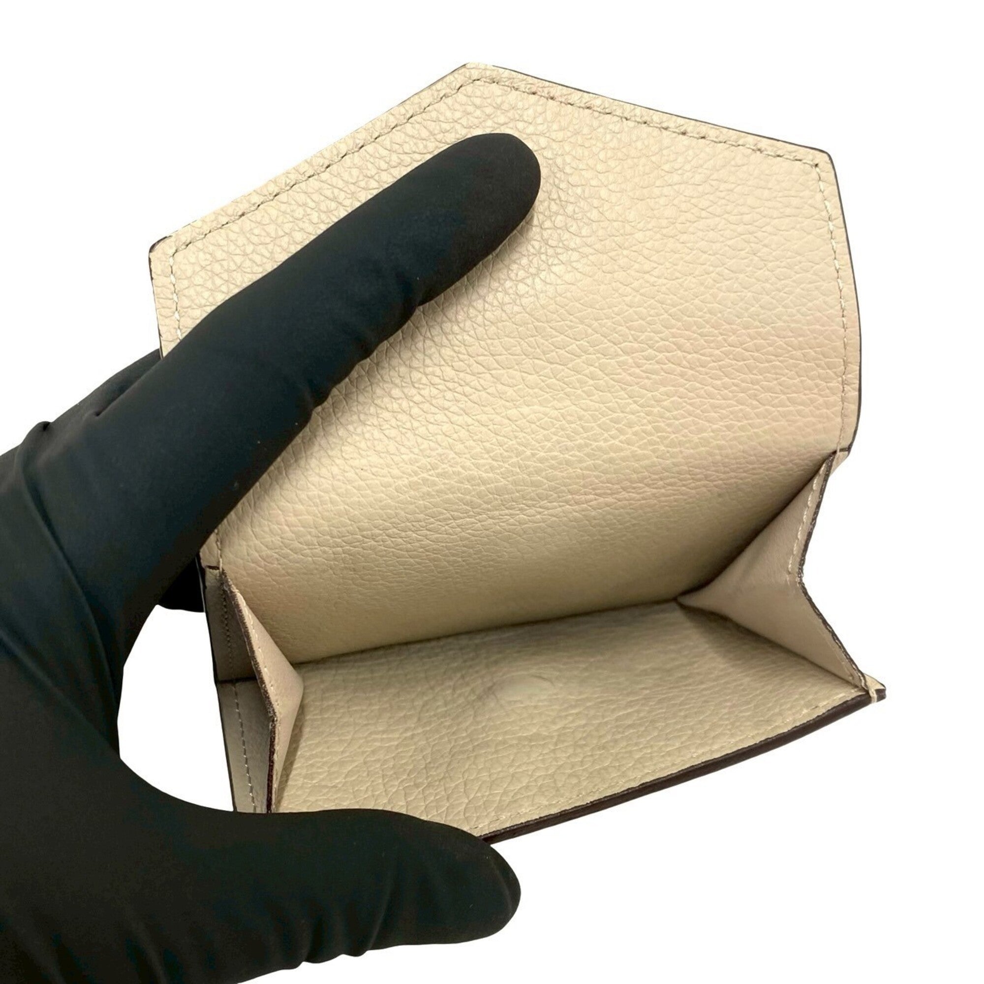 Louis Vuitton Beige Gray Leather Wallet (Tri-Fold) (Pre-Owned)