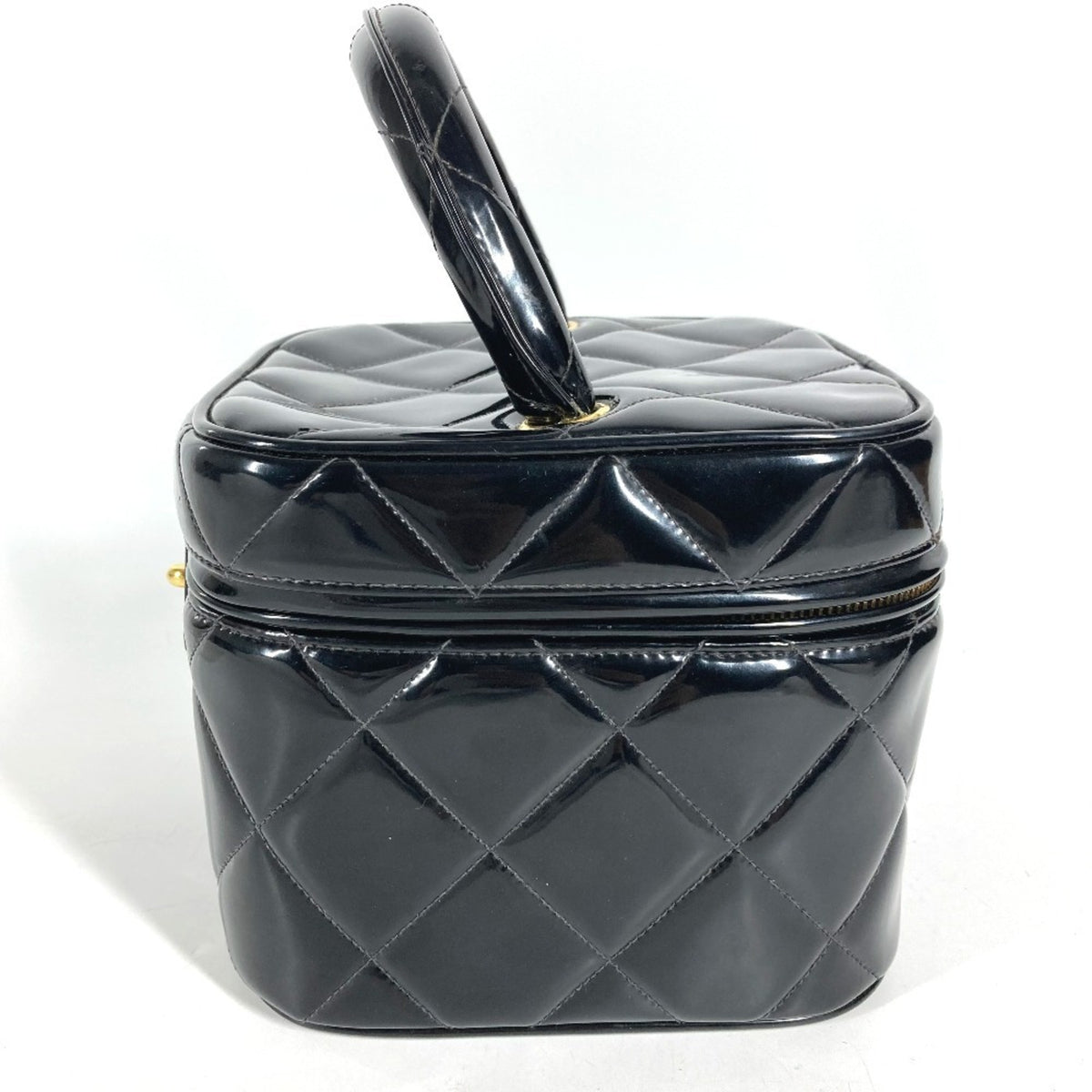 Chanel Matelasse Black Patent Leather Handbag Vanity Bag (Pre-Owned)