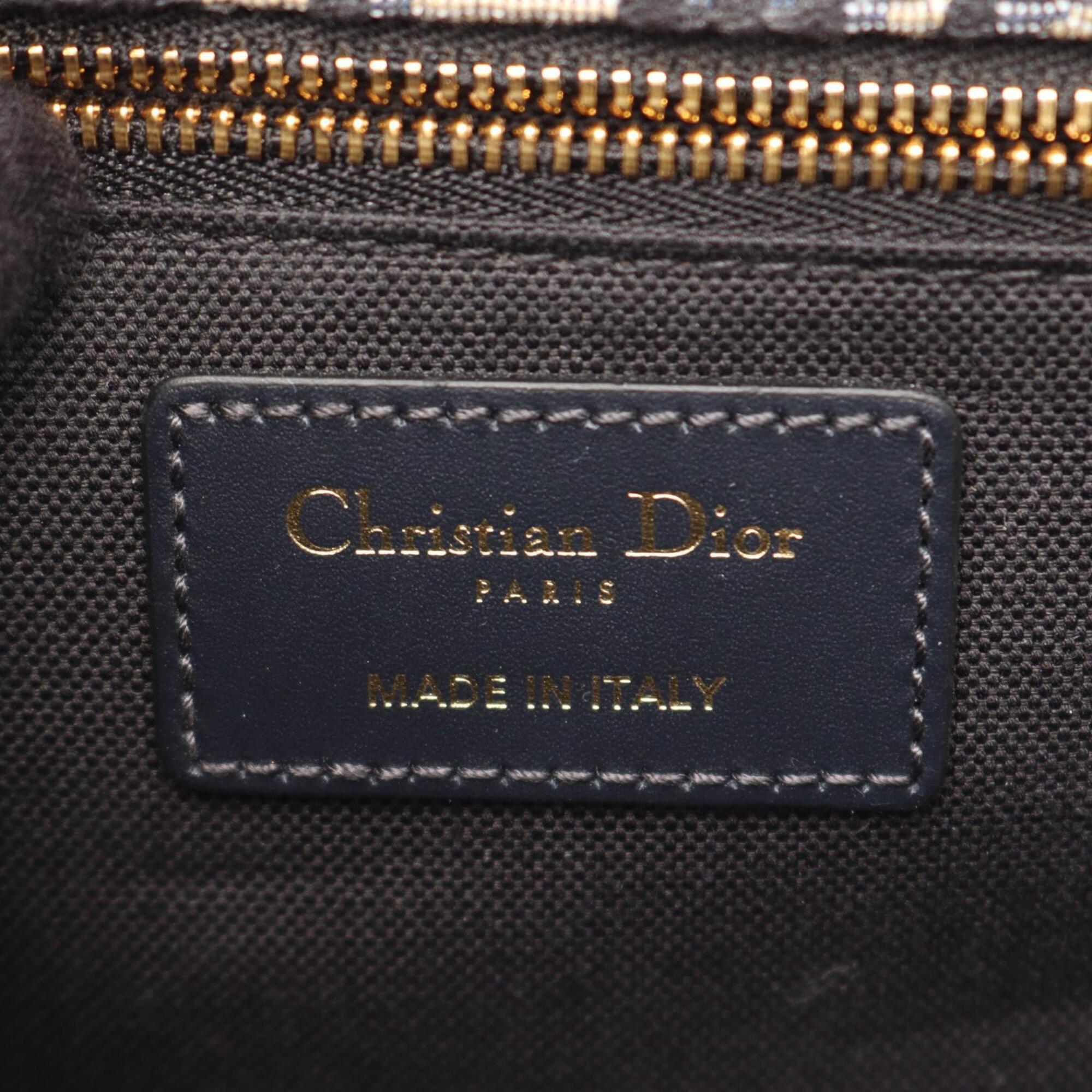 Christian Dior Beige Navy Canvas Leather Handbag Shoulder Bag (Pre-Owned)