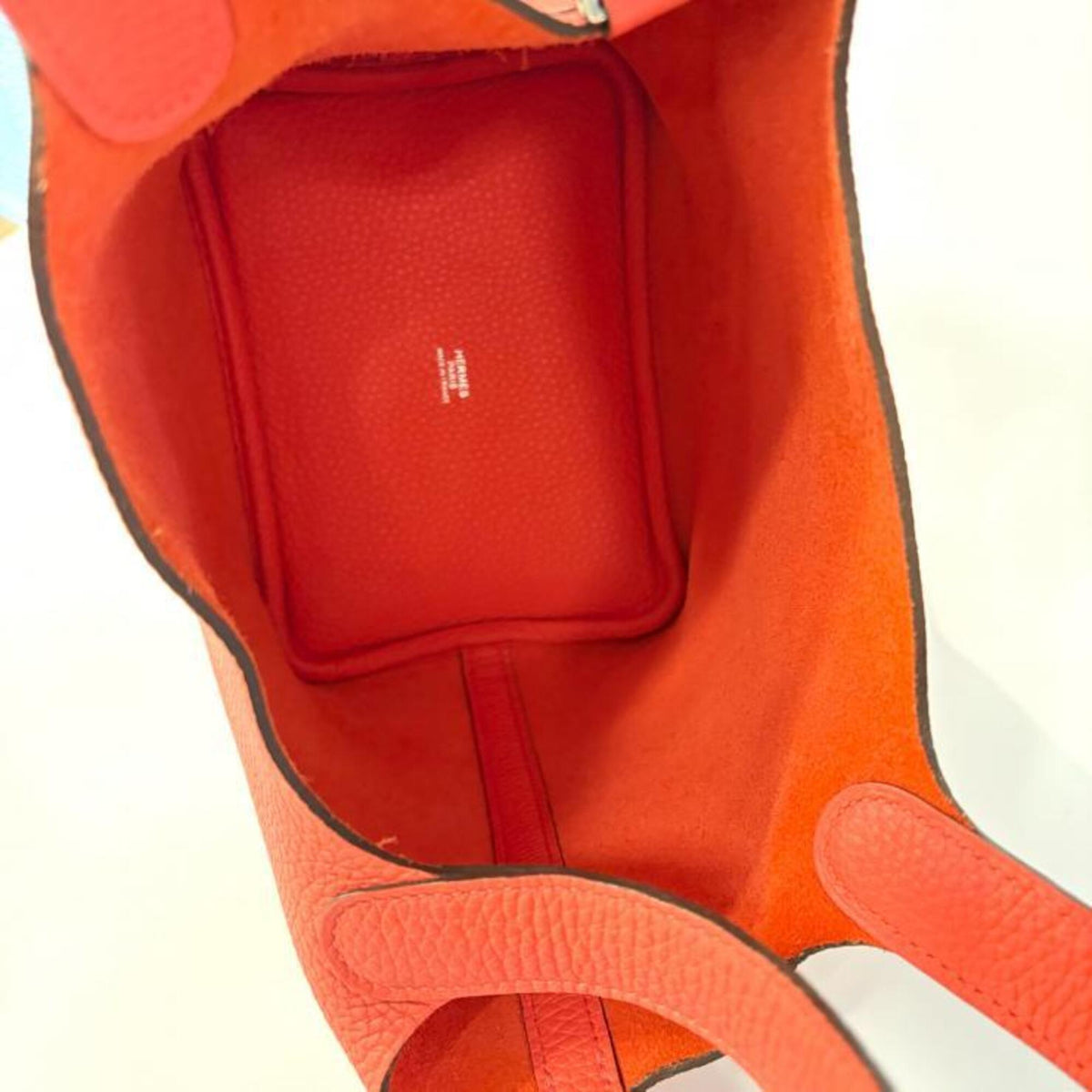 Hermes Red Color Taurillon Clemence Leather Handbag (Pre-Owned)