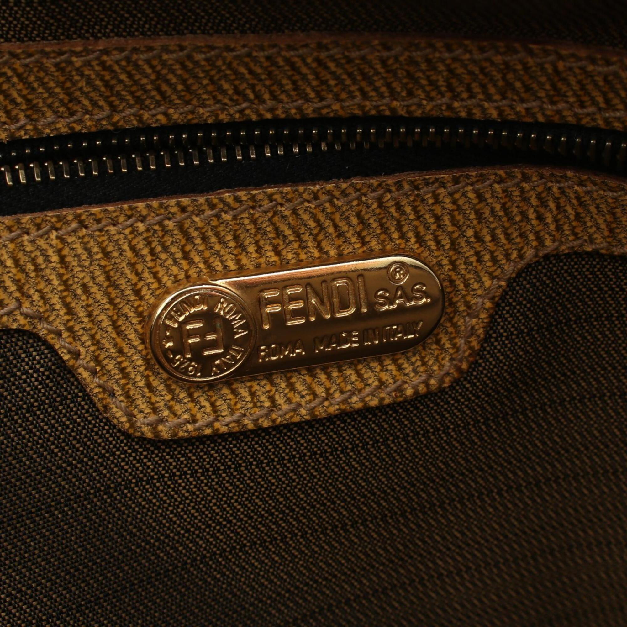 Fendi Black Brown Canvas Leather Handbag Tote Bag (Pre-Owned)