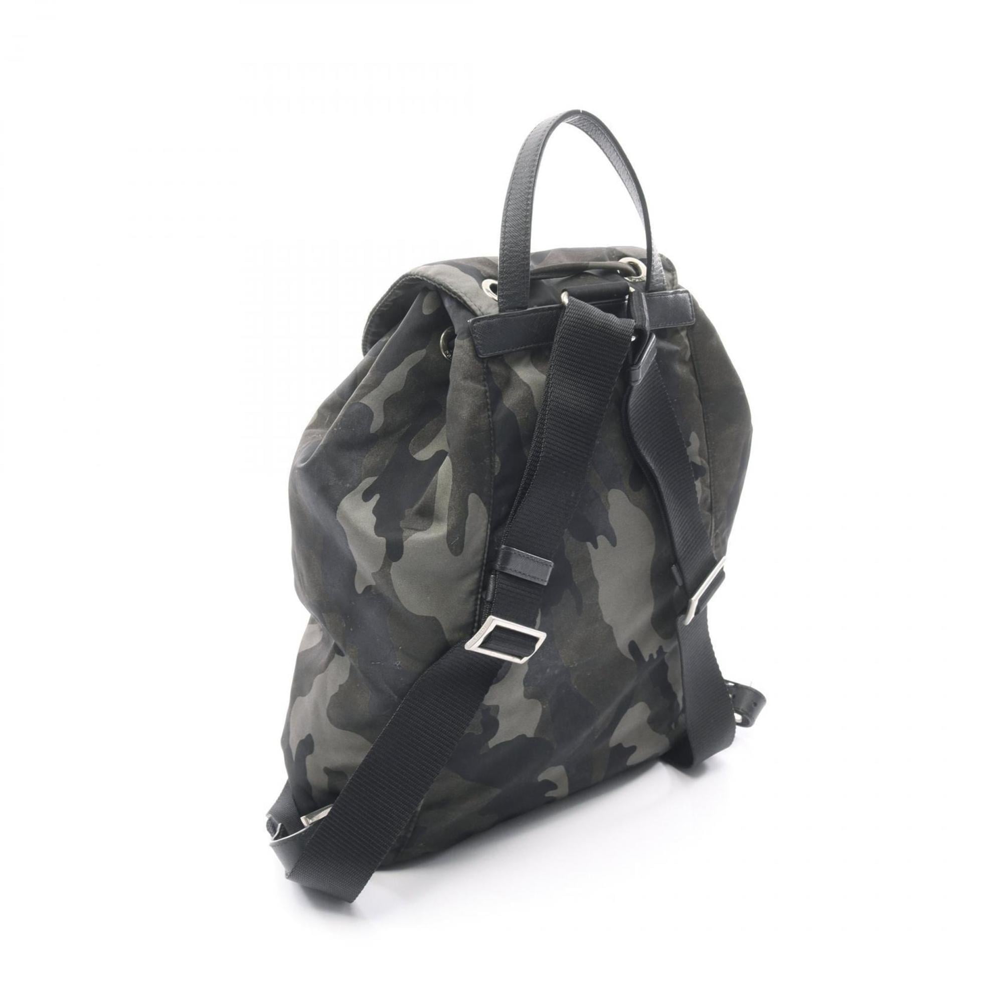 Prada Green Multi-Color Nylon Leather Backpack Handbag (Pre-Owned)