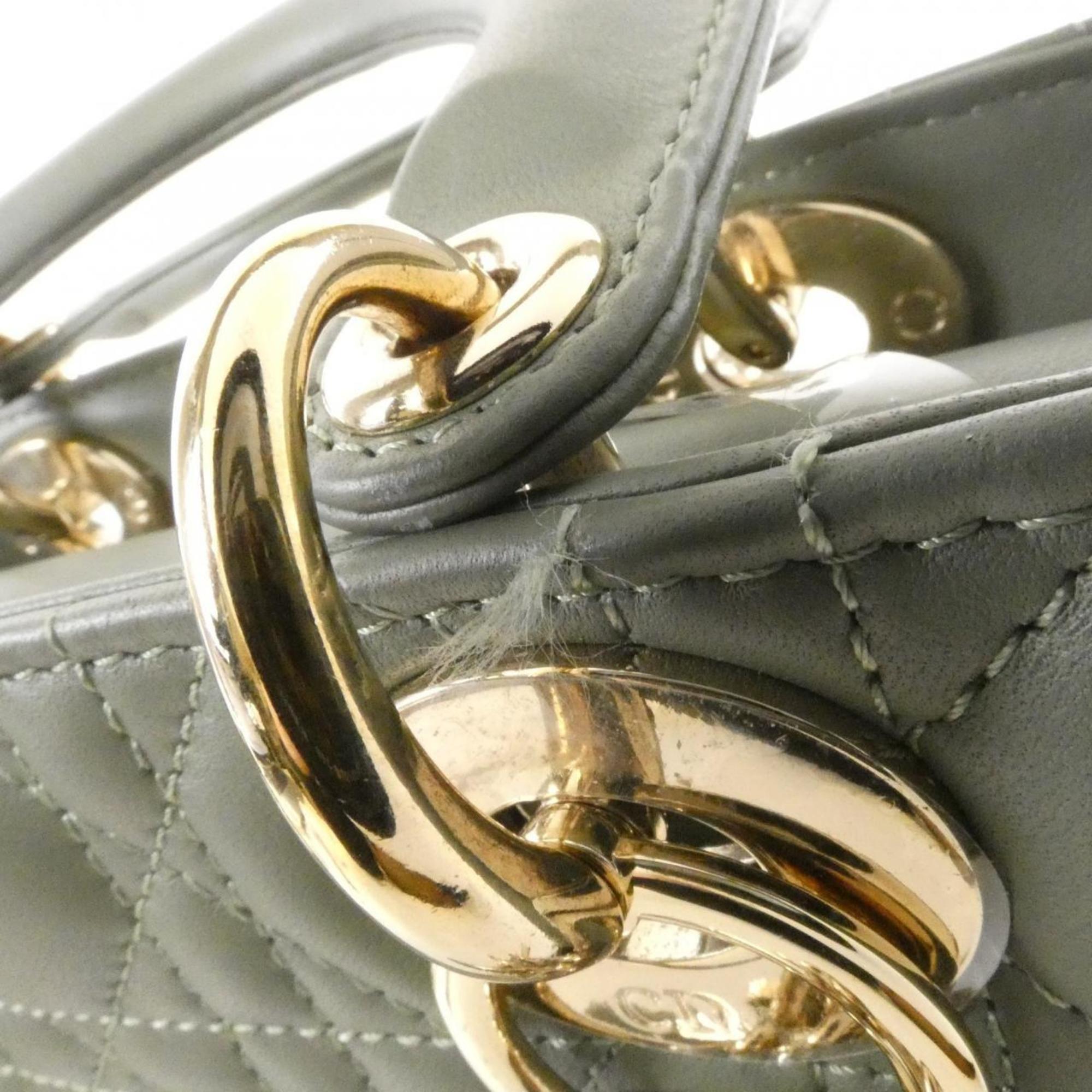 Christian Dior Lady Dior Dark Green Leather Handbag (Pre-Owned)