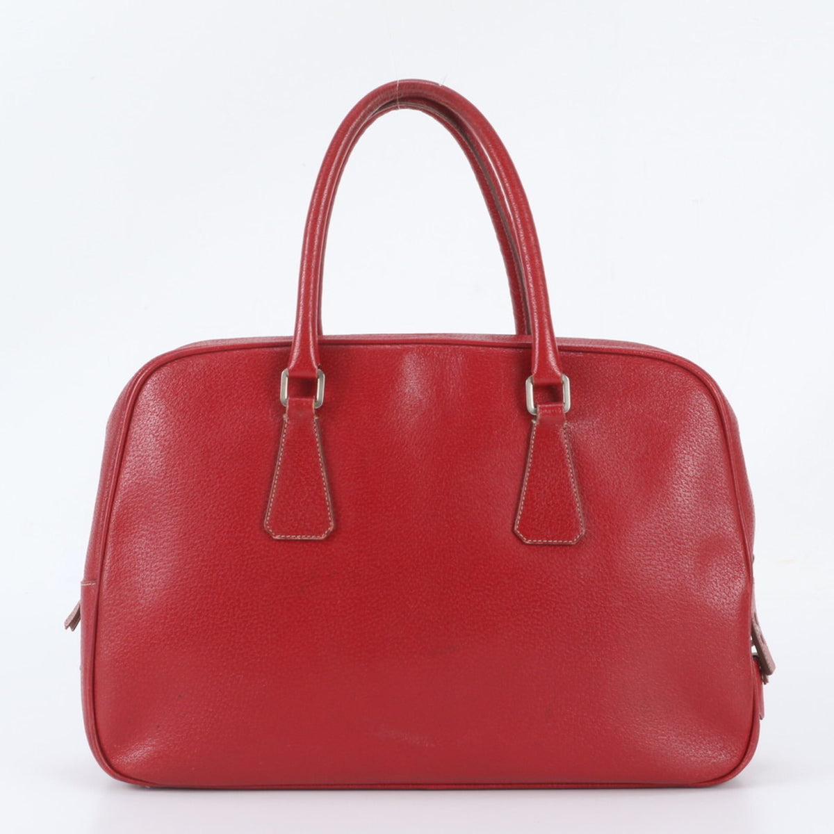 Prada Red Color Leather Boston Bag Tote Bag (Pre-Owned)