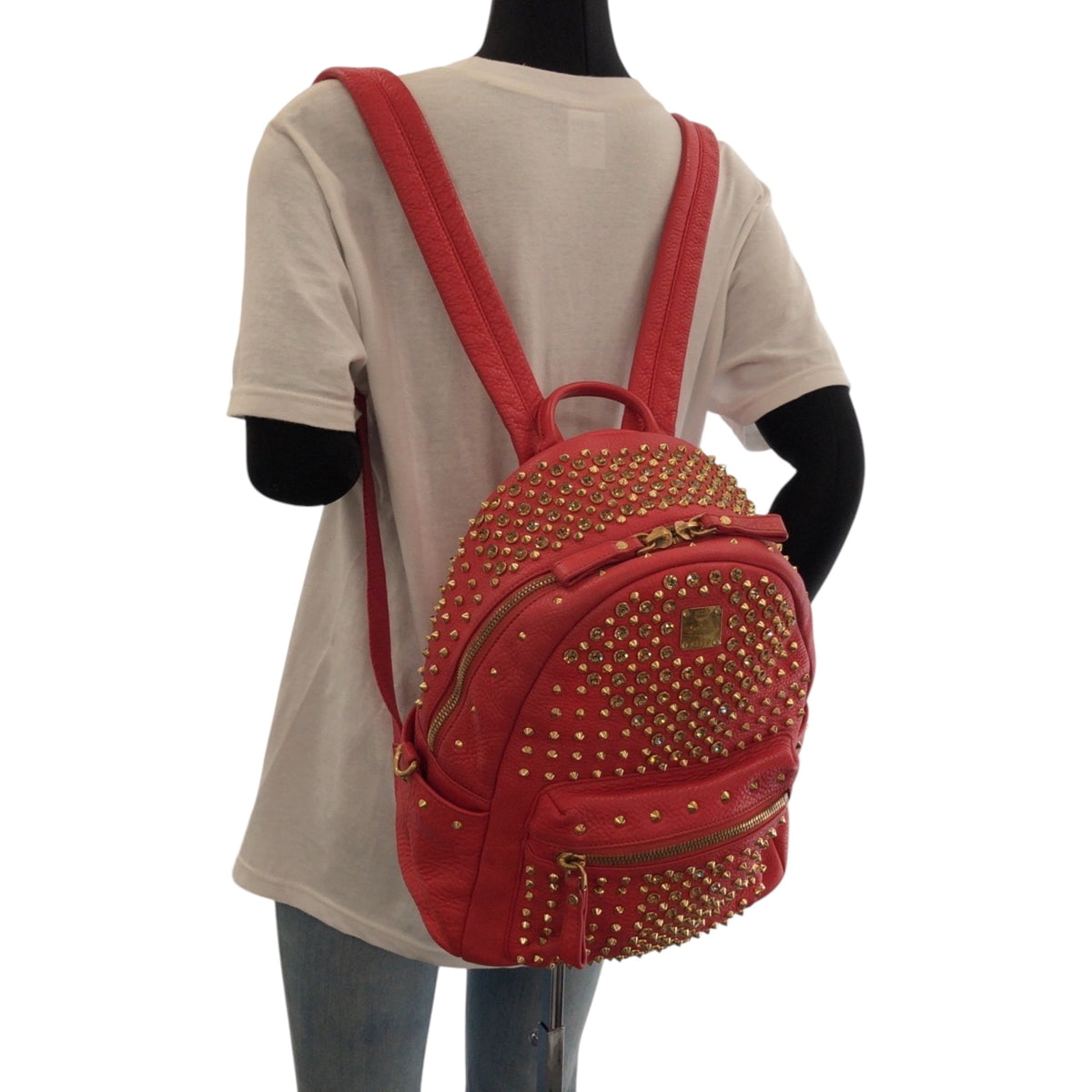 Mcm Red Color Leather Backpack (Pre-Owned)