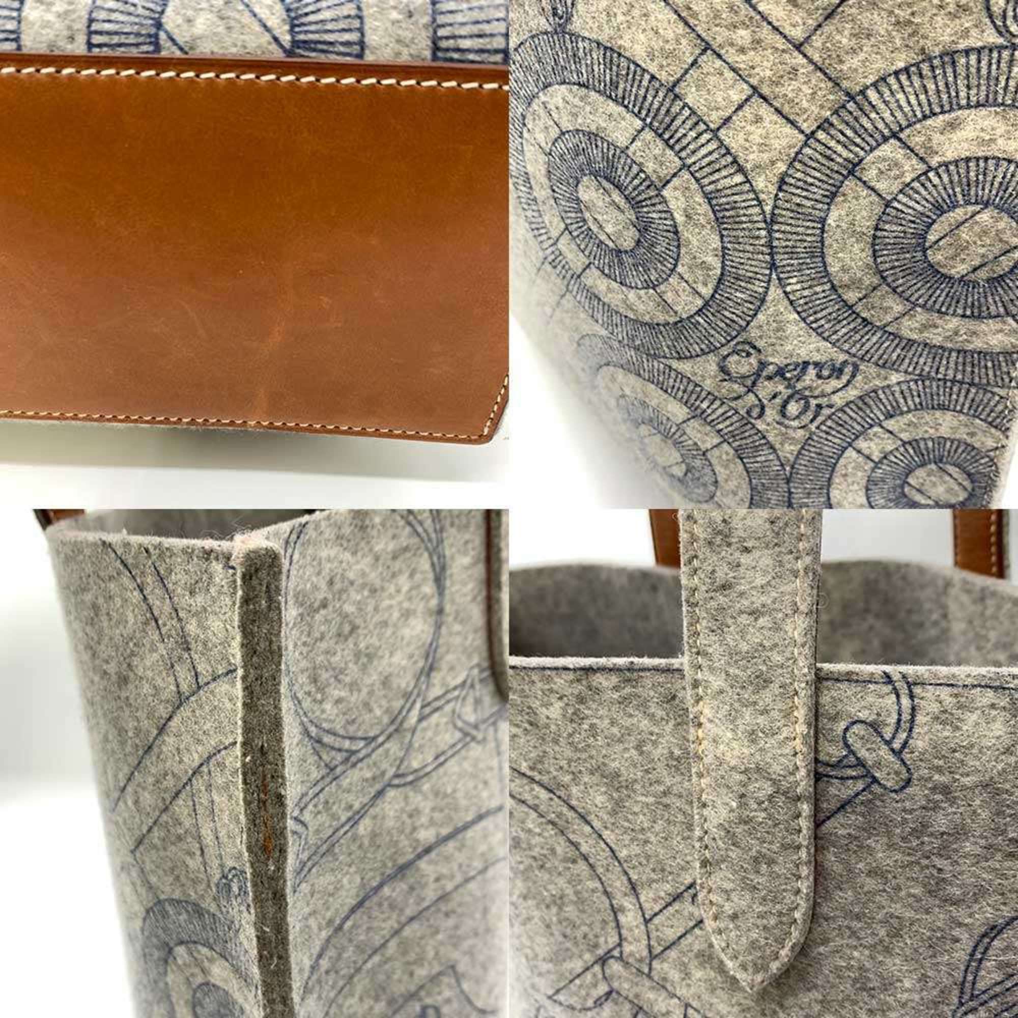 Hermes Karimi Gray Felt Leather Tote Bag (Pre-Owned)