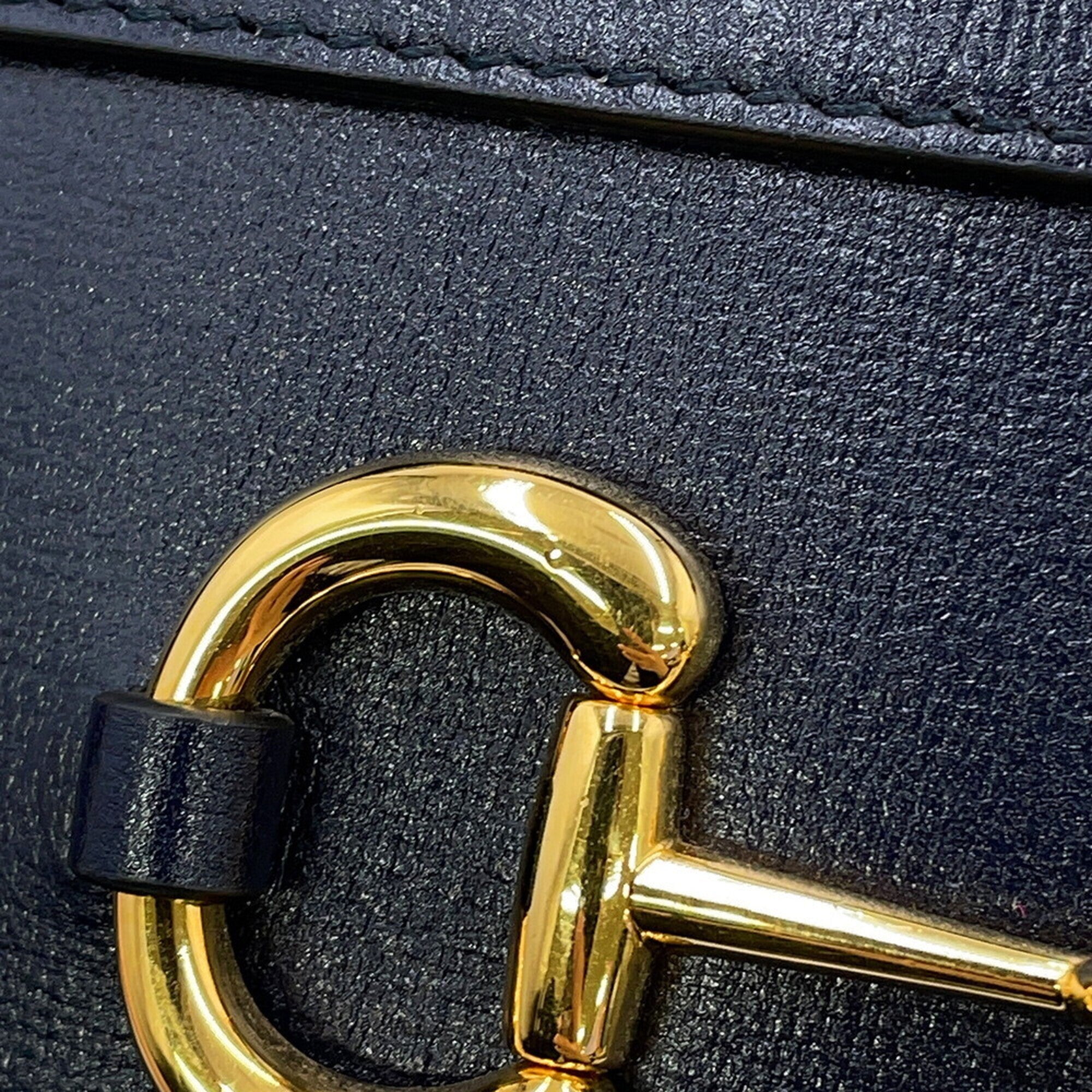 Gucci Navy Red Color Leather Shoulder Bag (Pre-Owned)