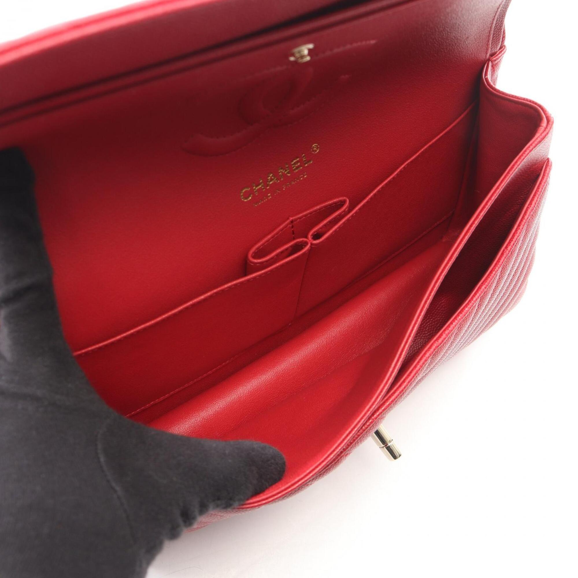 Chanel Red Color Grained Calfskin Handbag Shoulder Bag (Pre-Owned)