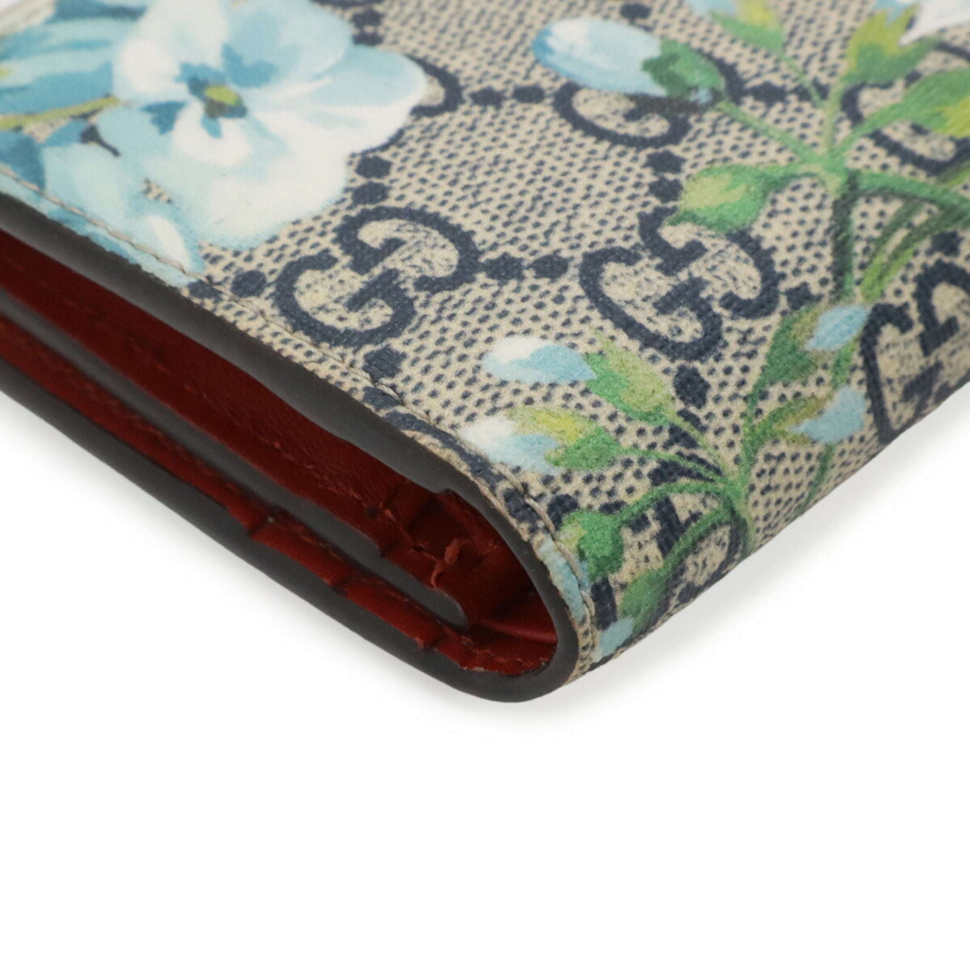 Gucci Gg Blooms Blue Multi-Color Red Color Gg Supreme Leather Wallet (Bi-Fold) (Pre-Owned)
