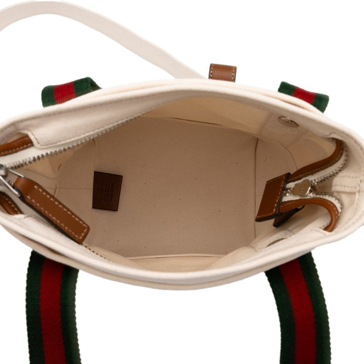 Gucci White Canvas Leather Handbag Shoulder Bag (Pre-Owned)