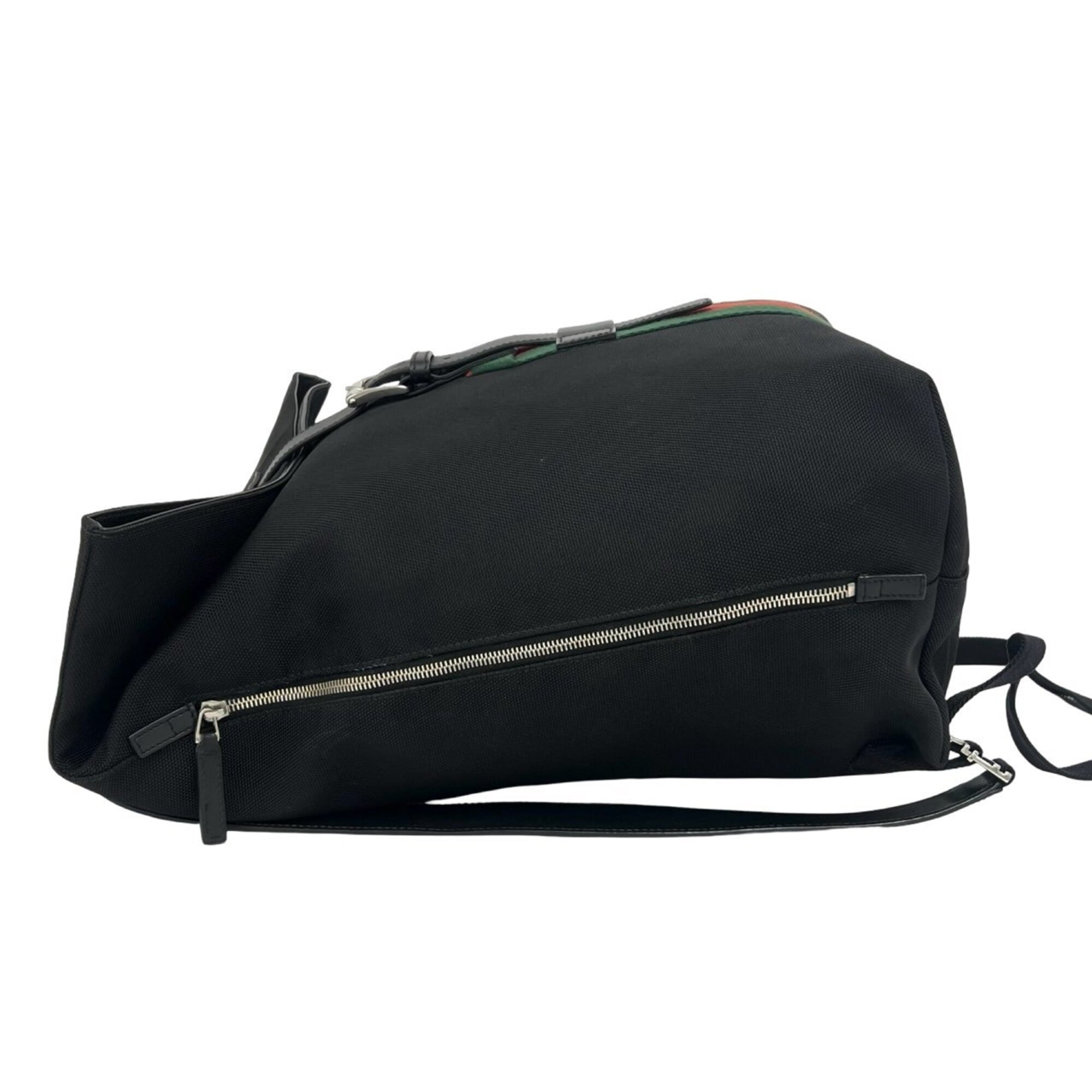 Gucci Black Green Red Color Canvas Leather Backpack (Pre-Owned)