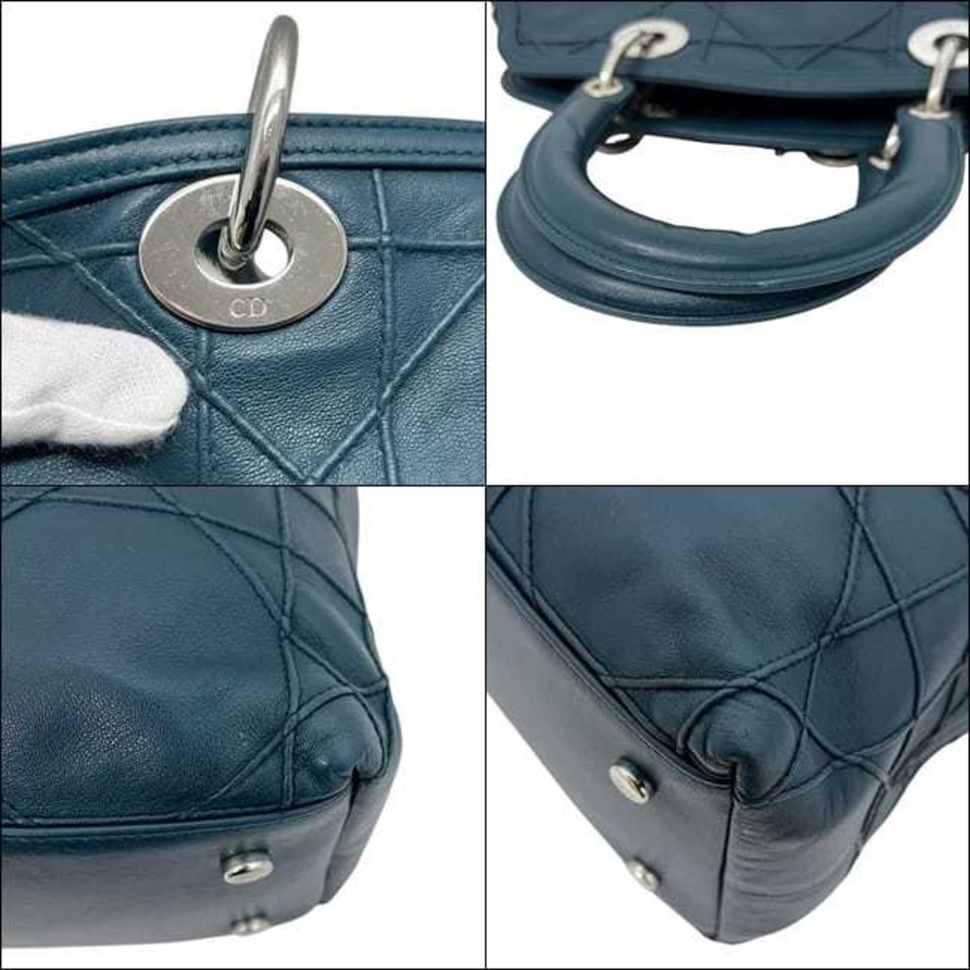 Christian Dior Green Blue Green Leather Handbag Tote Bag (Pre-Owned)