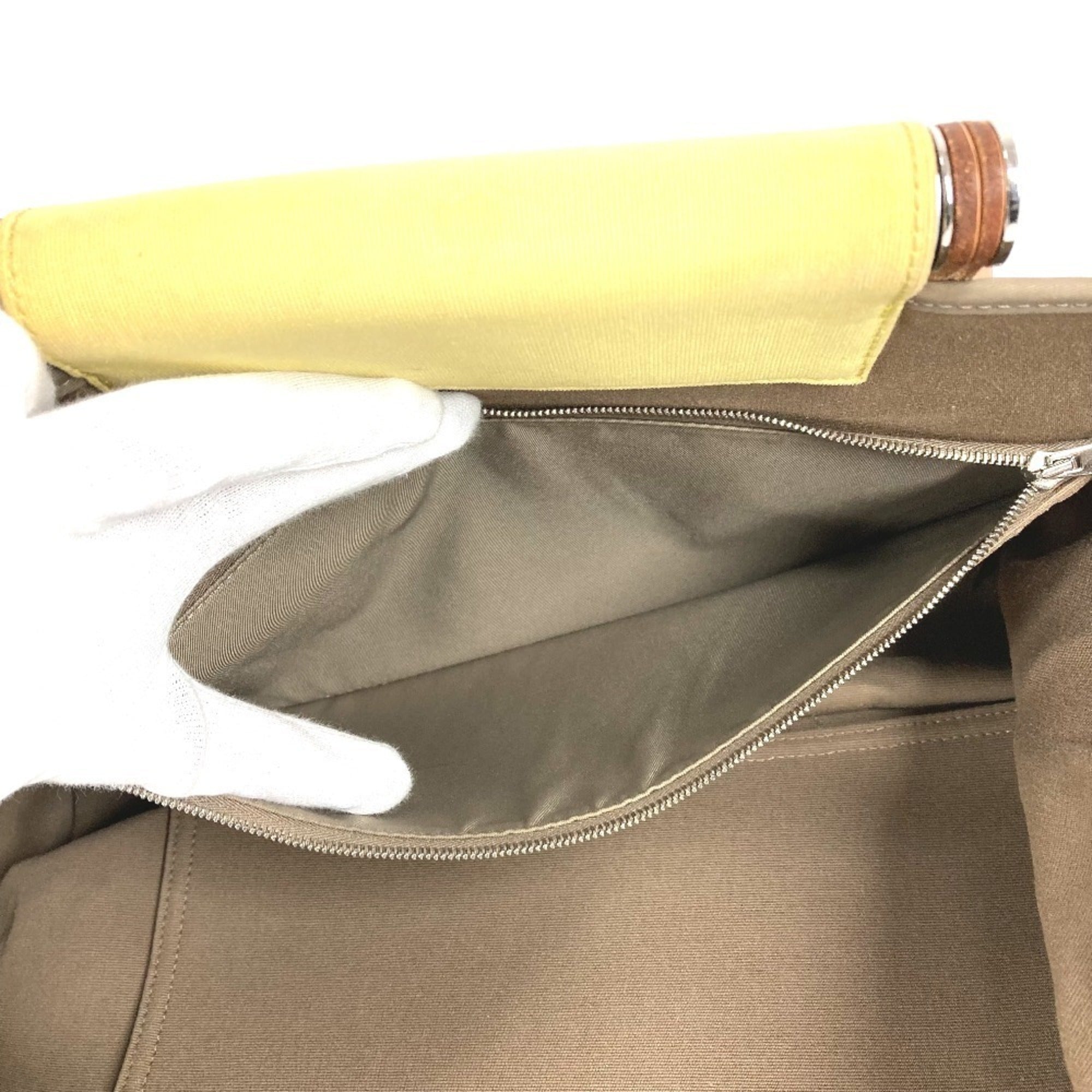 Hermes Beige Yellow Leather Canvas Shoulder Bag Tote Bag (Pre-Owned)