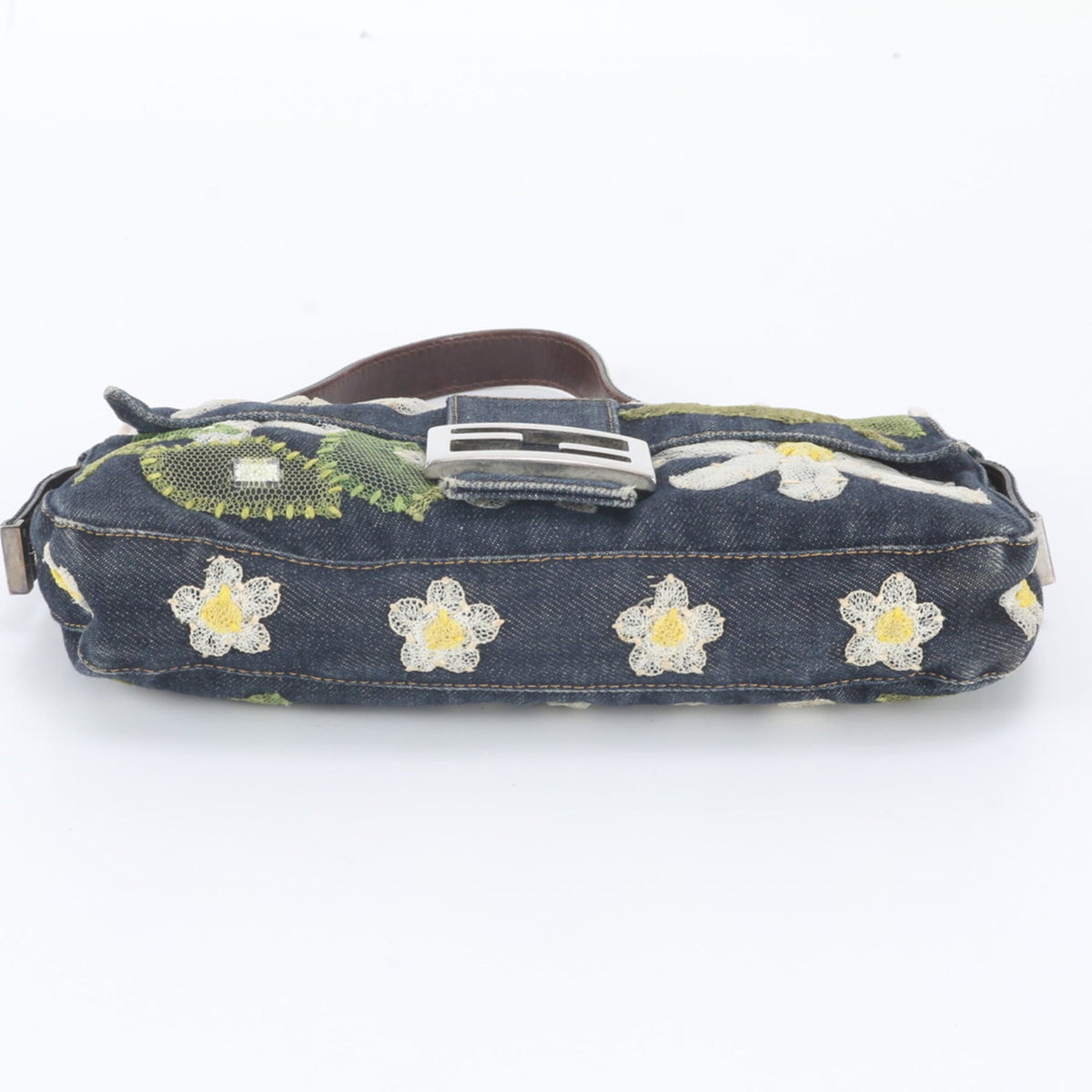Fendi Blue Leather Canvas Shoulder Bag (Pre-Owned)
