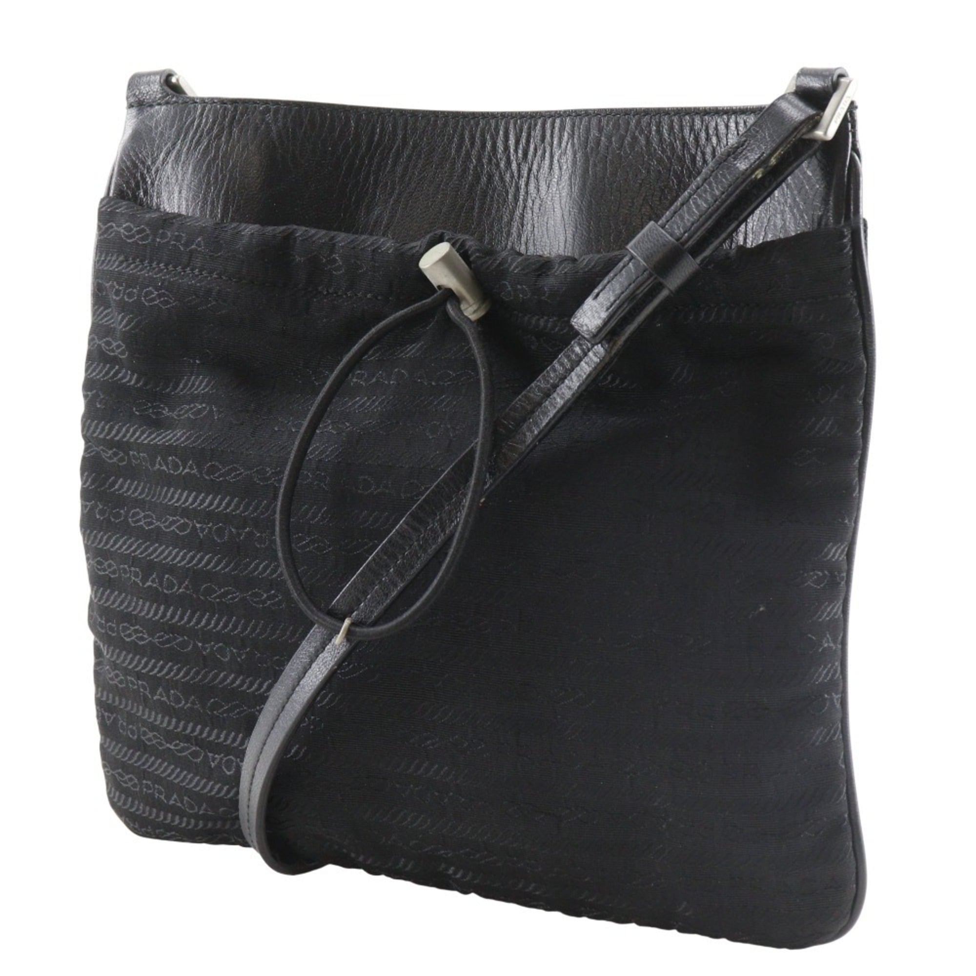 Prada Black Nylon Leather Pochette Shoulder Bag (Pre-Owned)