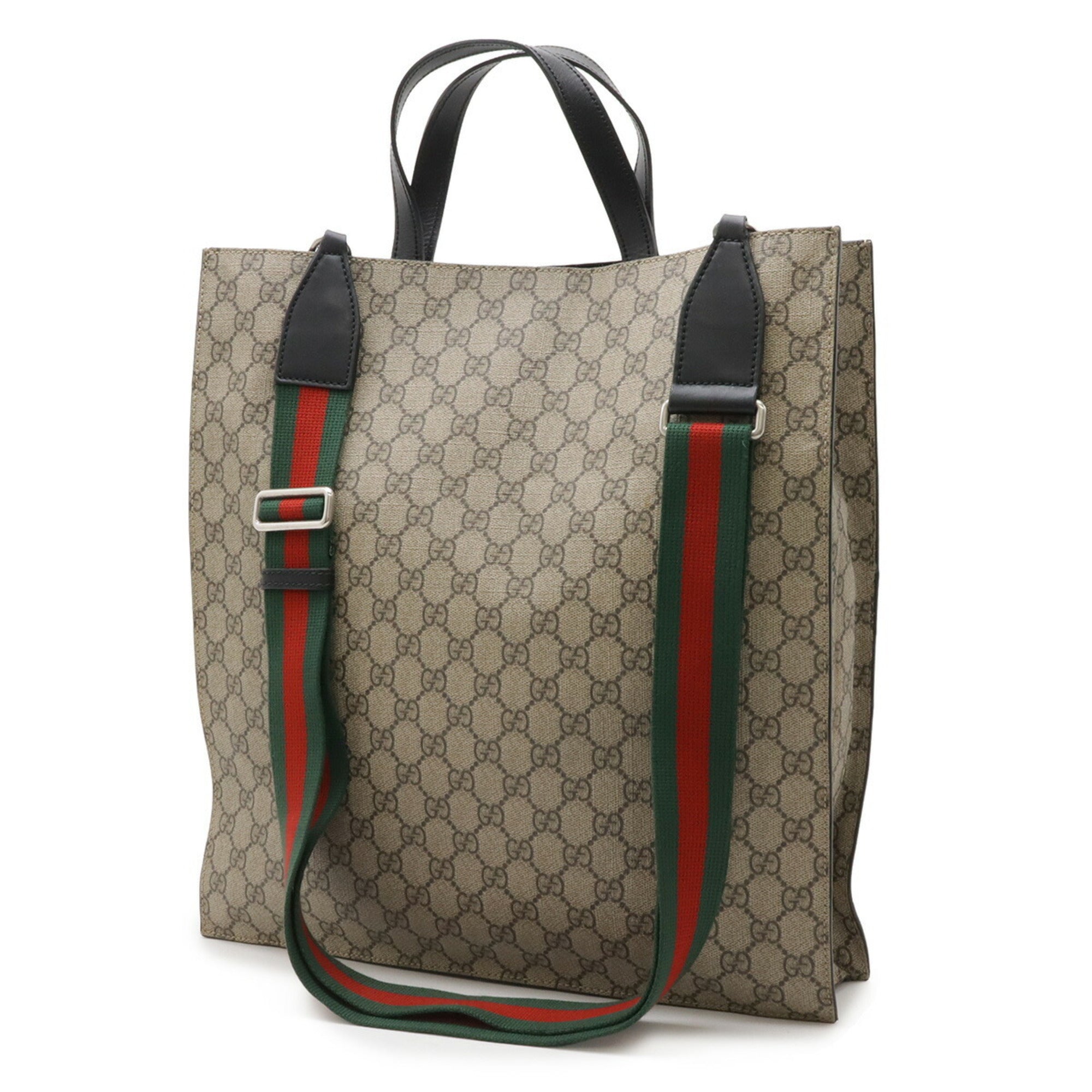 Gucci Beige Black Gg Supreme Shoulder Bag Tote Bag (Pre-Owned)