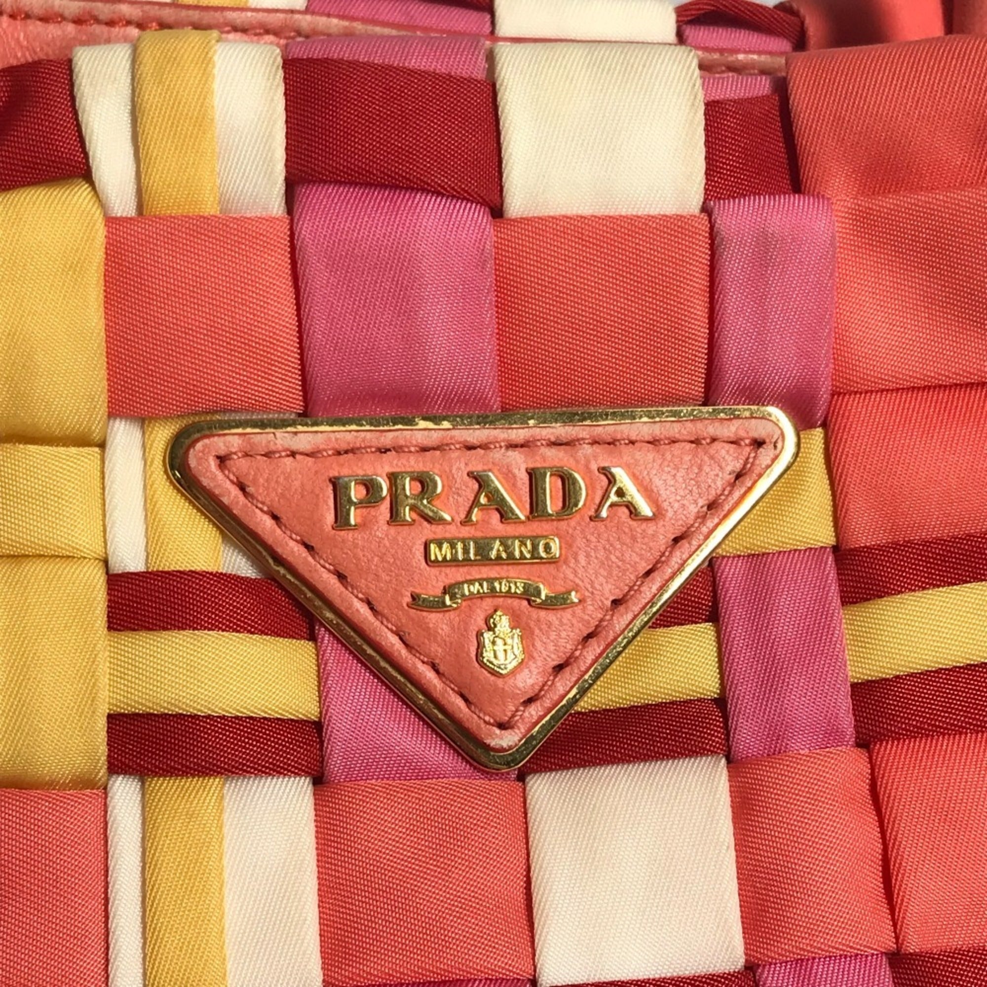 Prada Pink White Nylon Handbag Tote Bag (Pre-Owned)