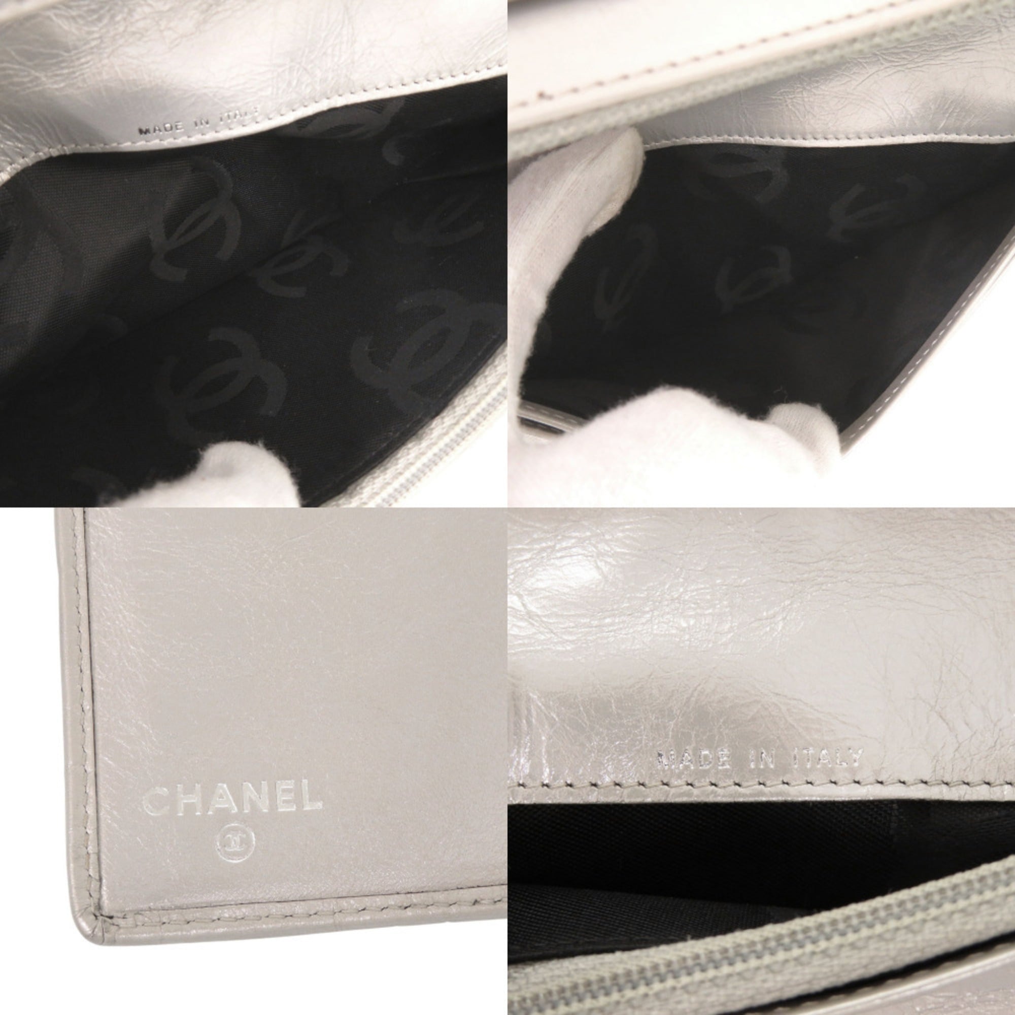 Chanel Silver Leather Long Wallet (Bi-Fold) (Pre-Owned)