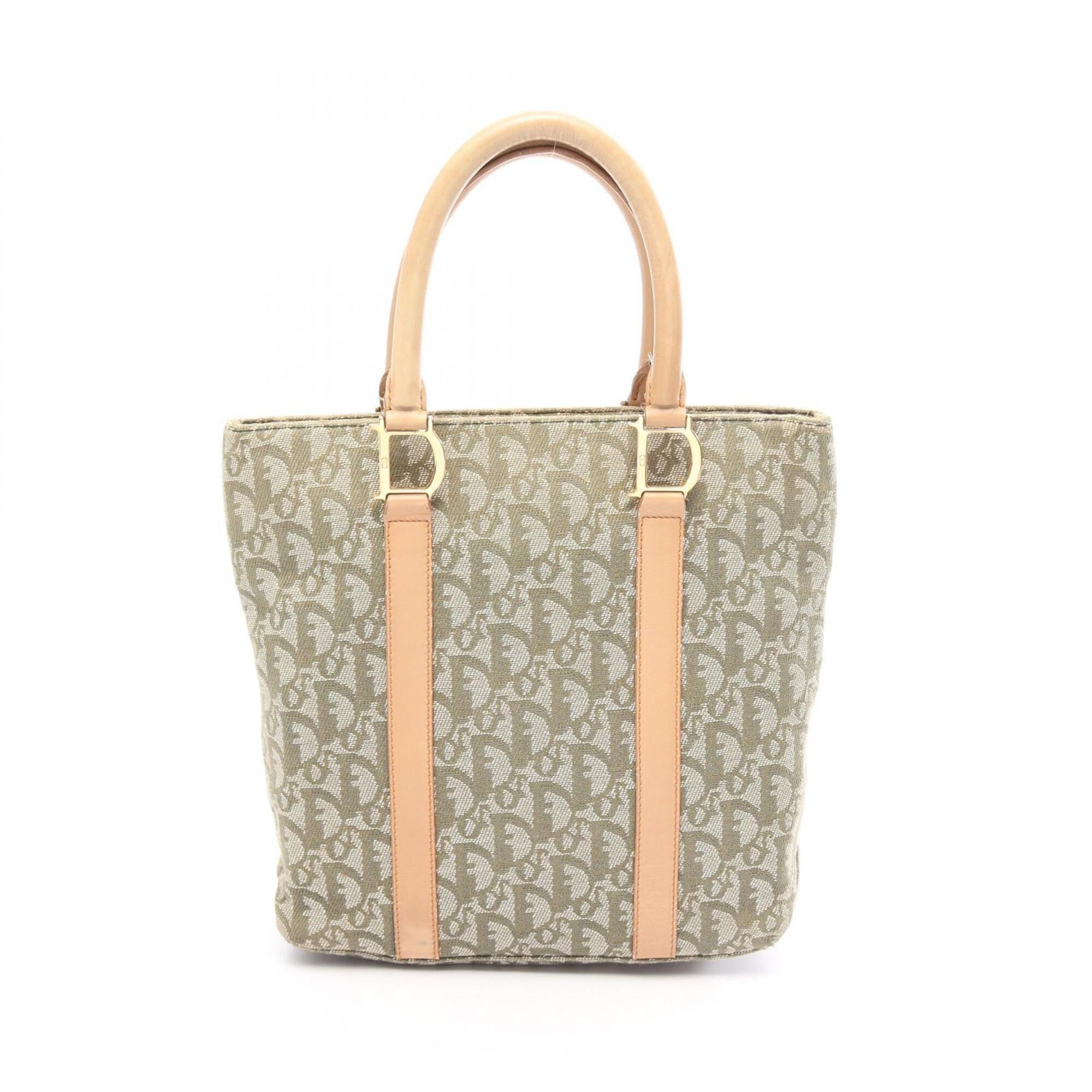 Christian Dior Beige Khaki Canvas Leather Handbag Tote Bag (Pre-Owned)