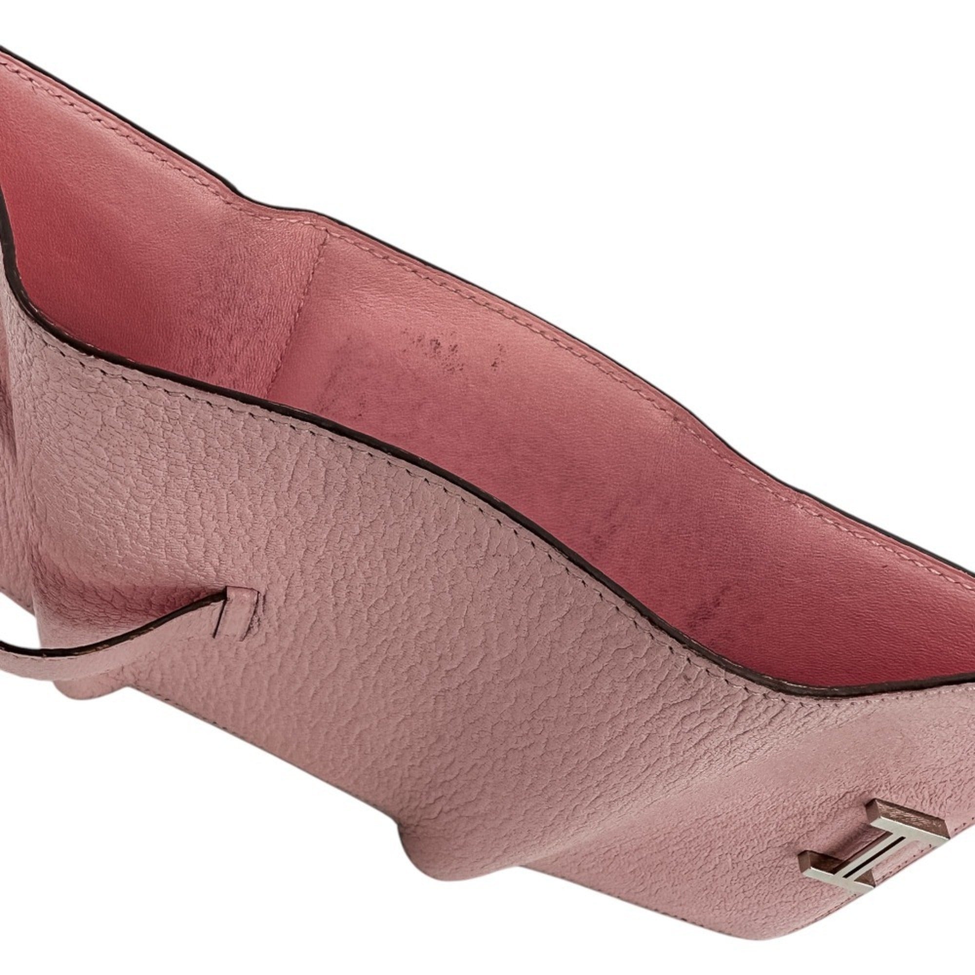 Hermes Black Pink Rose Sakura Chevre Leather Wallet (Tri-Fold) (Pre-Owned)