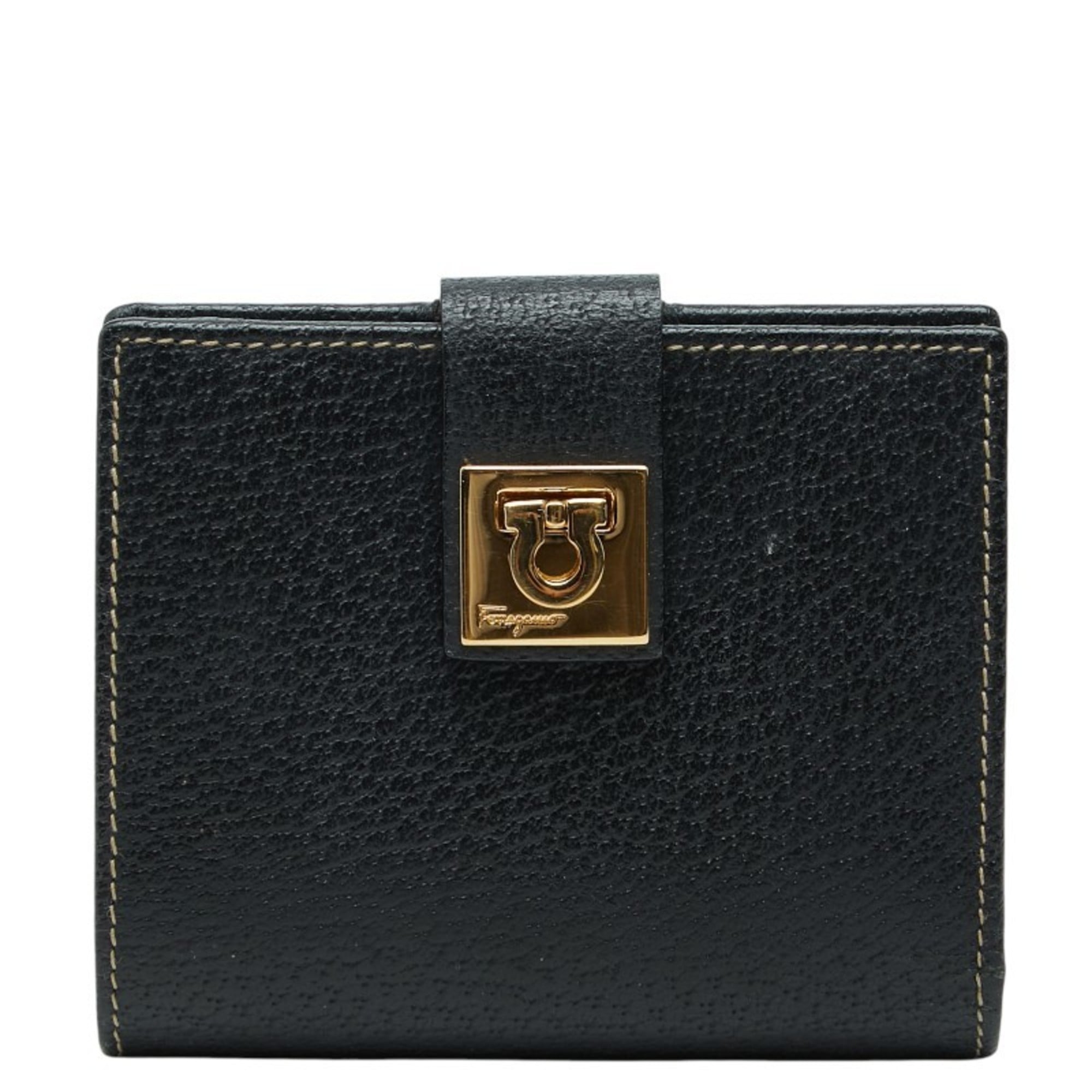 Salvatore Ferragamo Black Leather Wallet (Bi-Fold) (Pre-Owned)