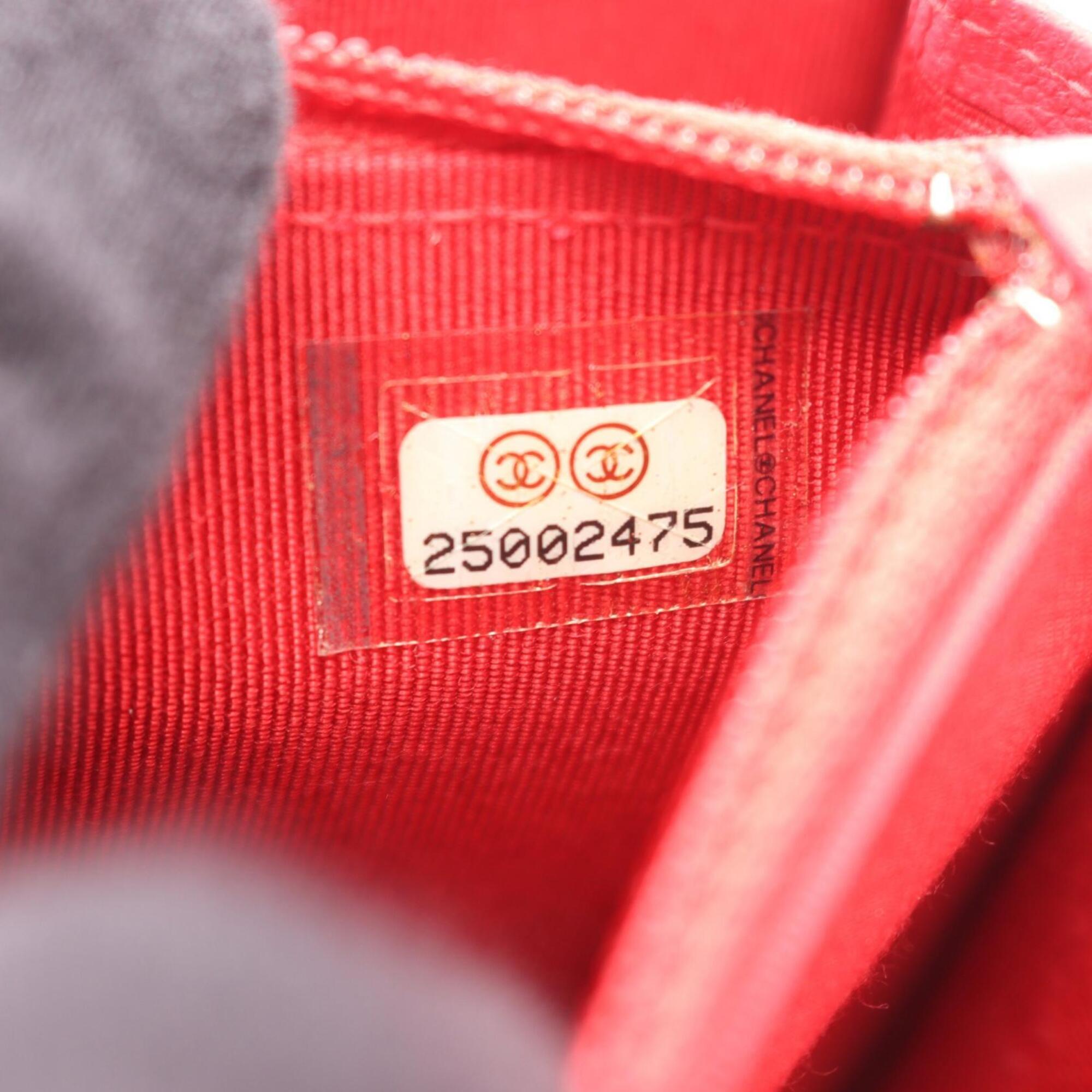 Chanel Chevron (V Stitch) Red Color Leather Handbag Shoulder Bag (Pre-Owned)