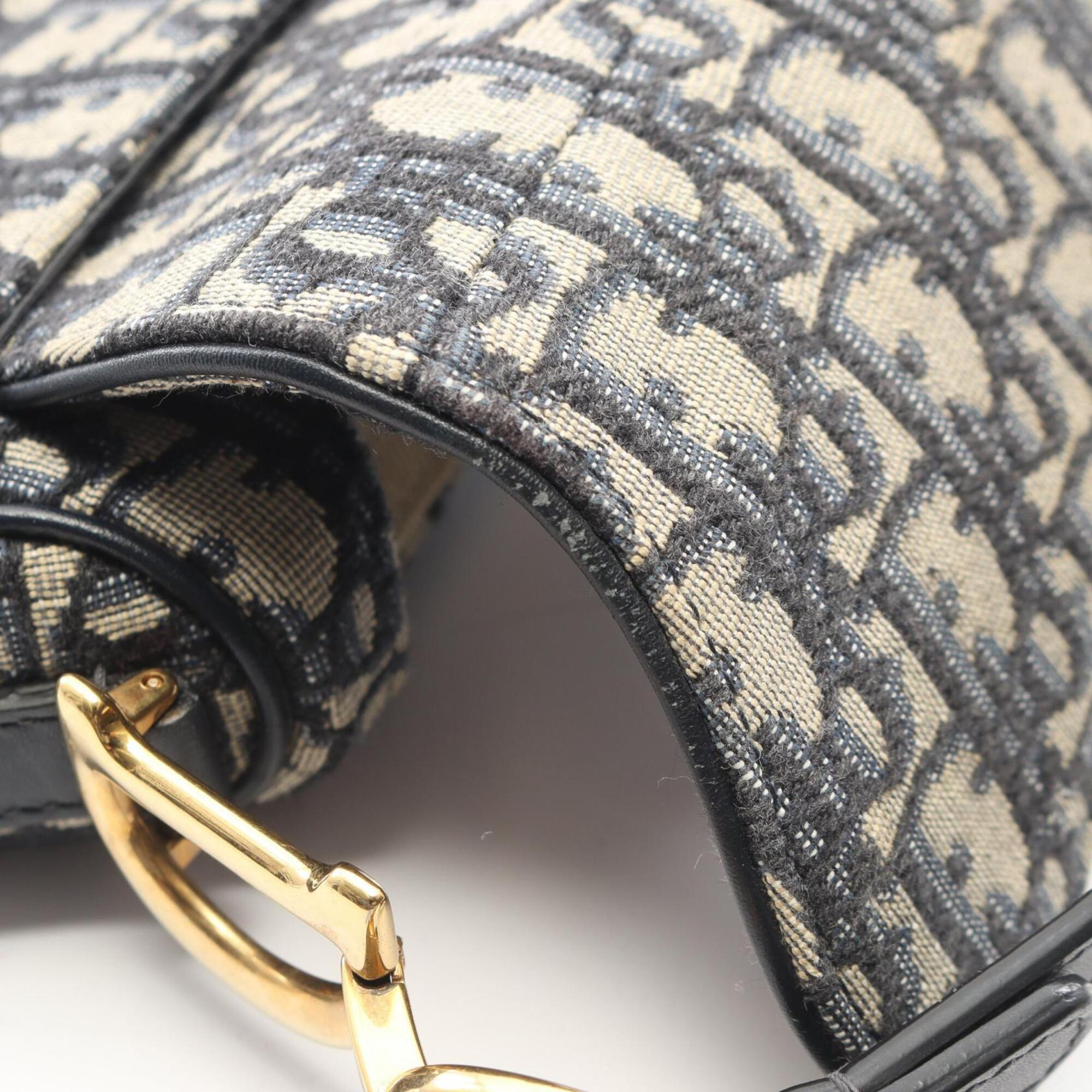 Christian Dior Beige Navy Canvas Handbag Saddle Bag (Pre-Owned)