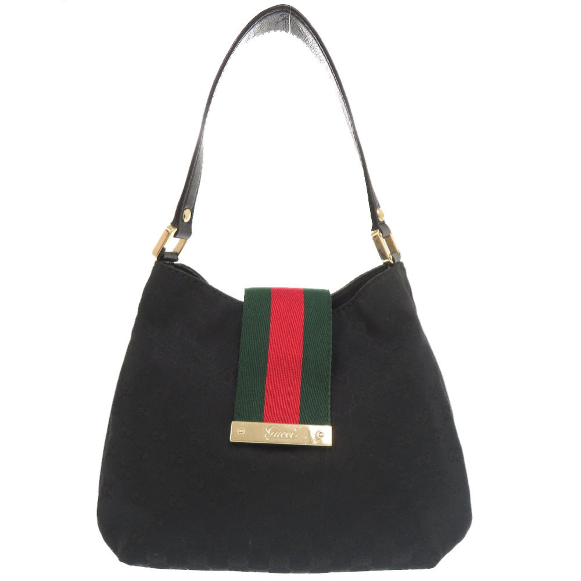 Gucci Black Gg Canvas Leather Shoulder Bag (Pre-Owned)