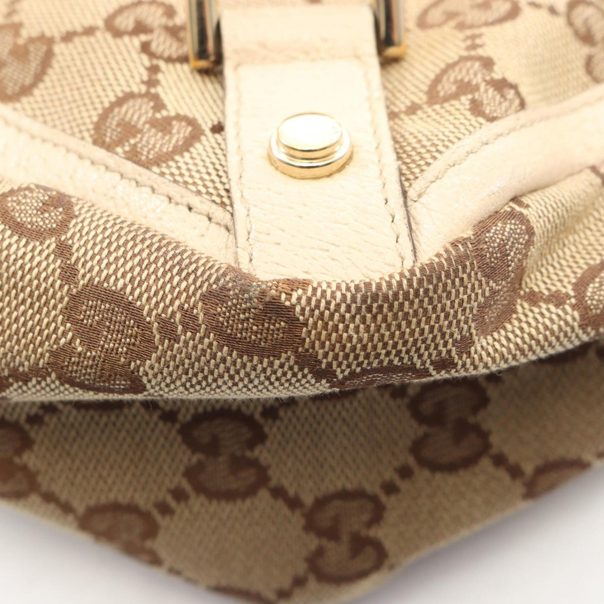 Gucci Beige Ivory Canvas Leather Handbag Tote Bag (Pre-Owned)