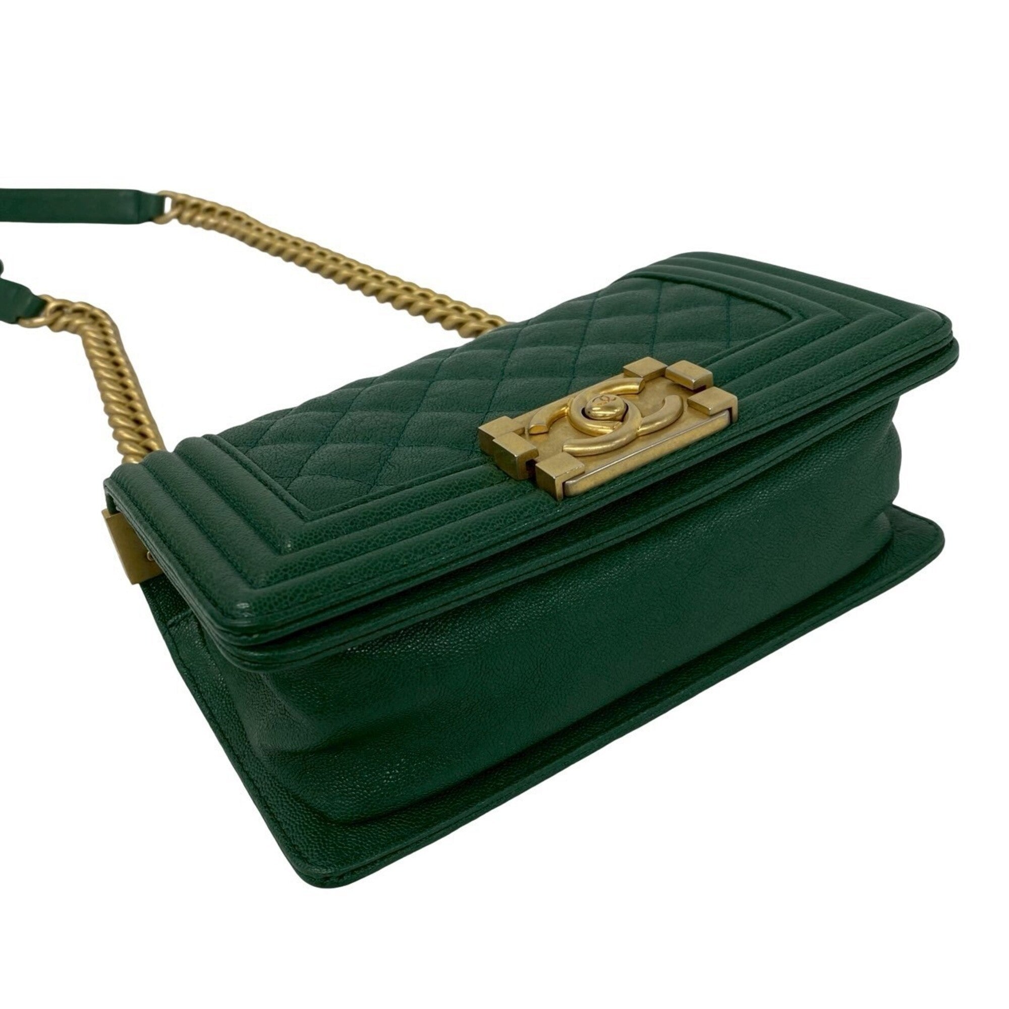 Chanel Green Grained Calfskin Shoulder Bag (Pre-Owned)