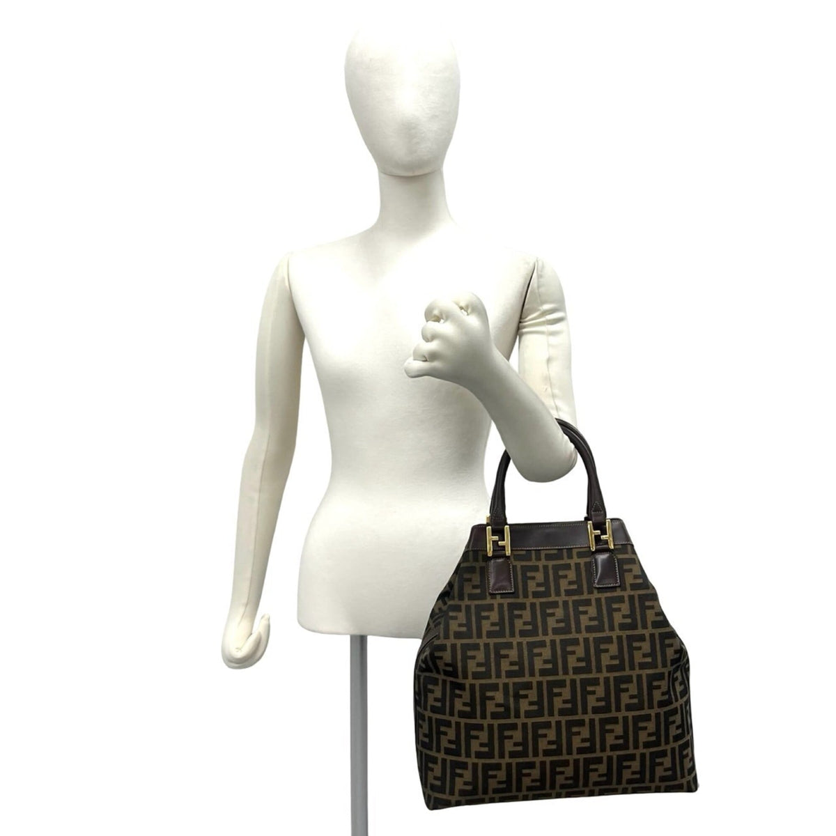Fendi Brown Canvas Leather Handbag Tote Bag (Pre-Owned)