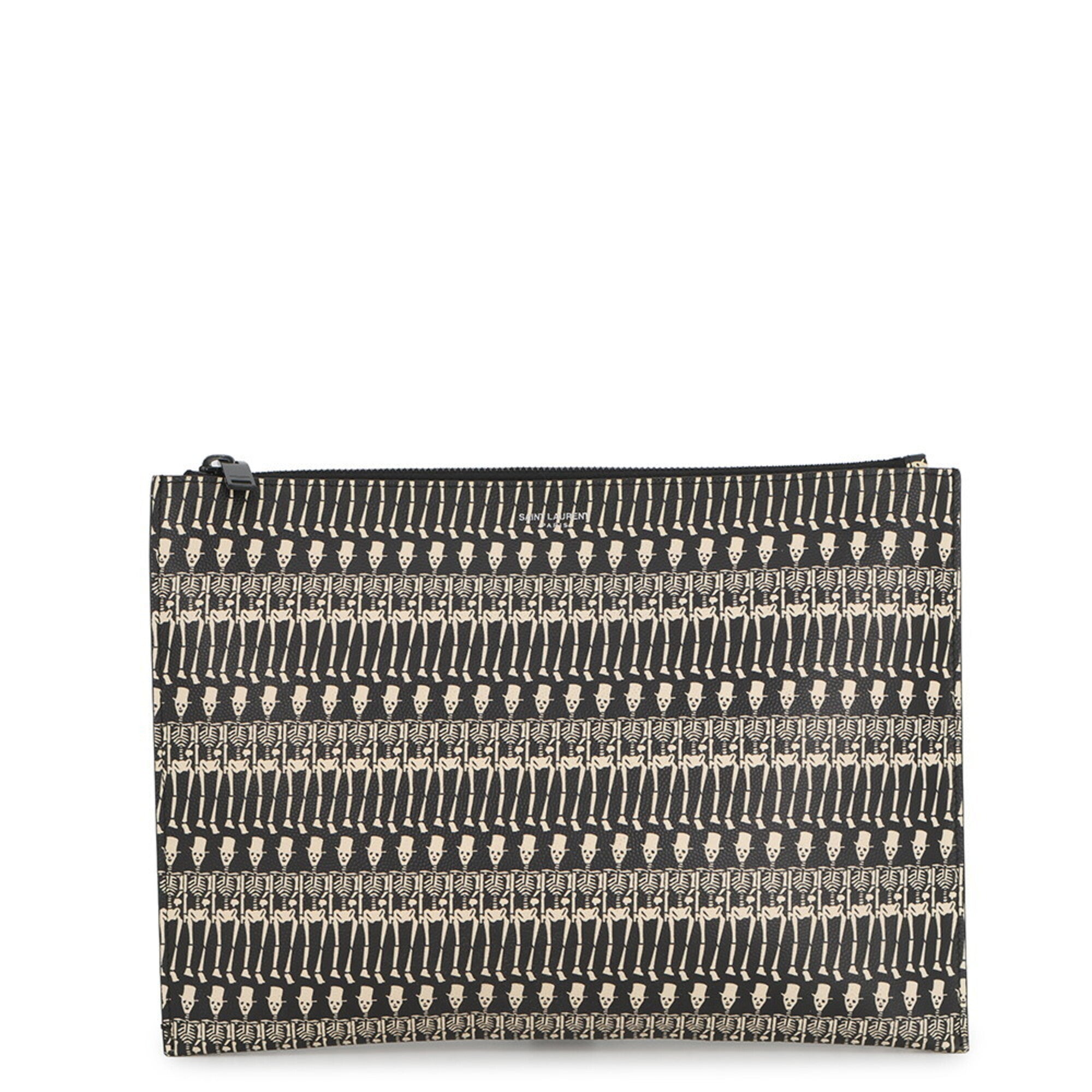 Yves Saint Laurent Beige Black Leather Clutch Bag Handbag (Pre-Owned)