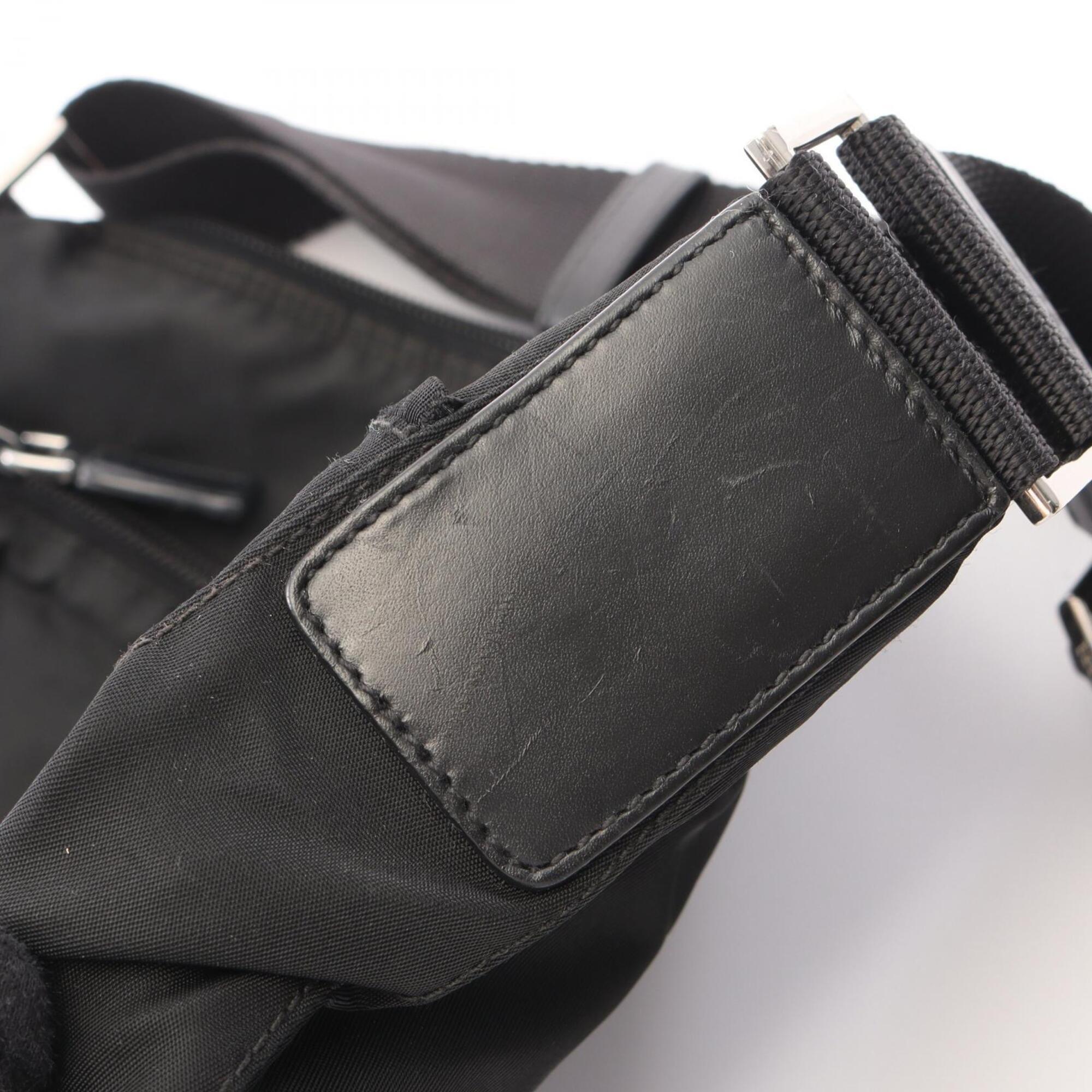 Prada Black Nylon Leather Handbag Shoulder Bag (Pre-Owned)