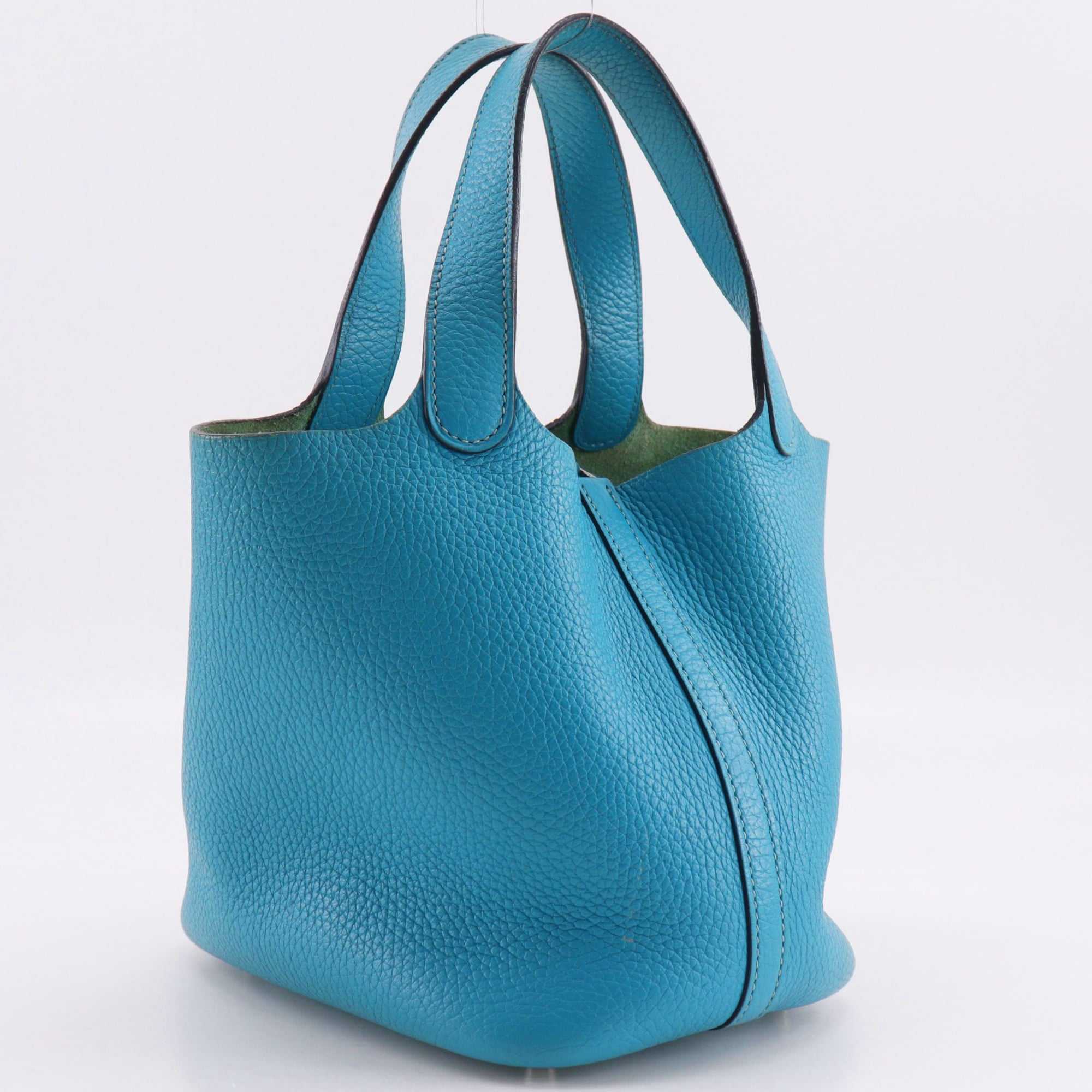 Hermes Blue Green Taurillon Clemence Leather Handbag (Pre-Owned)