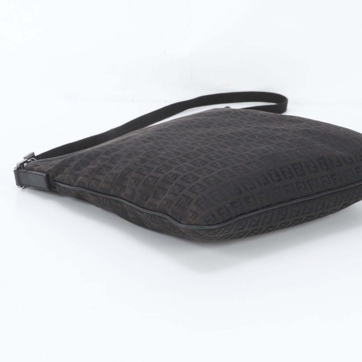 Fendi Black Leather Canvas Messenger Bag Shoulder Bag Tote Bag (Pre-Owned)