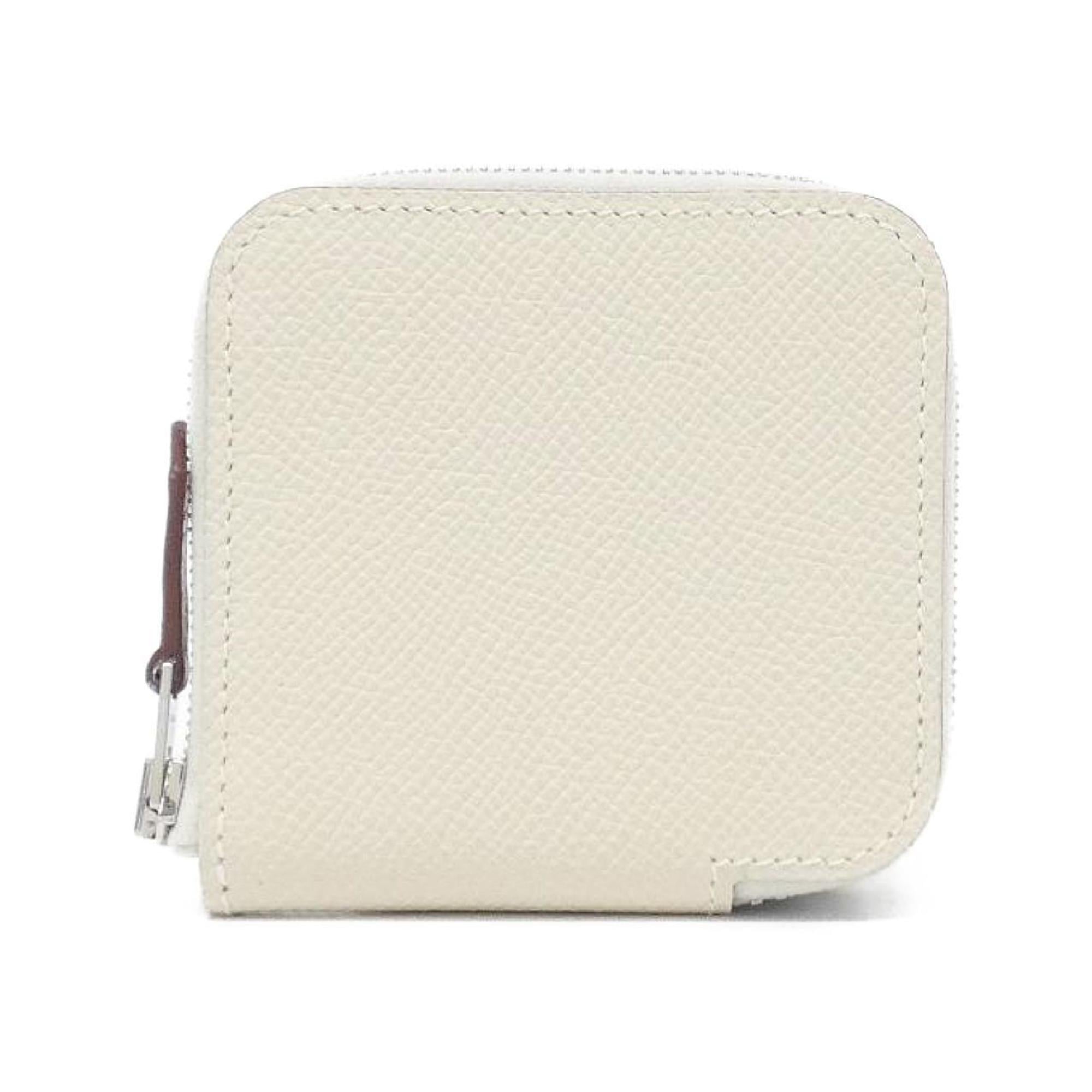 Hermes White Epsom Leather Silk Coin Purse/Coin Case (Pre-Owned)